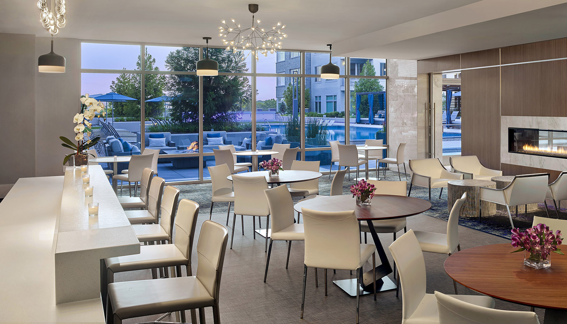 AVE Florham Park Cafe at dusk