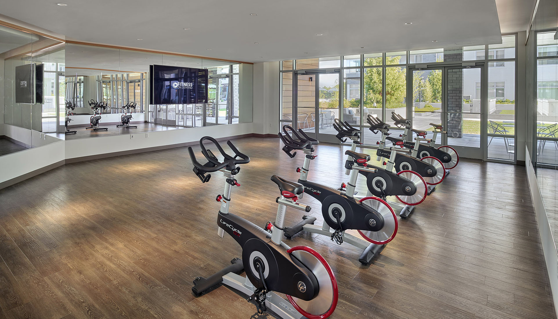 AVE Florham Park Fitness studio space with Fitness OnDemand and spin bikes