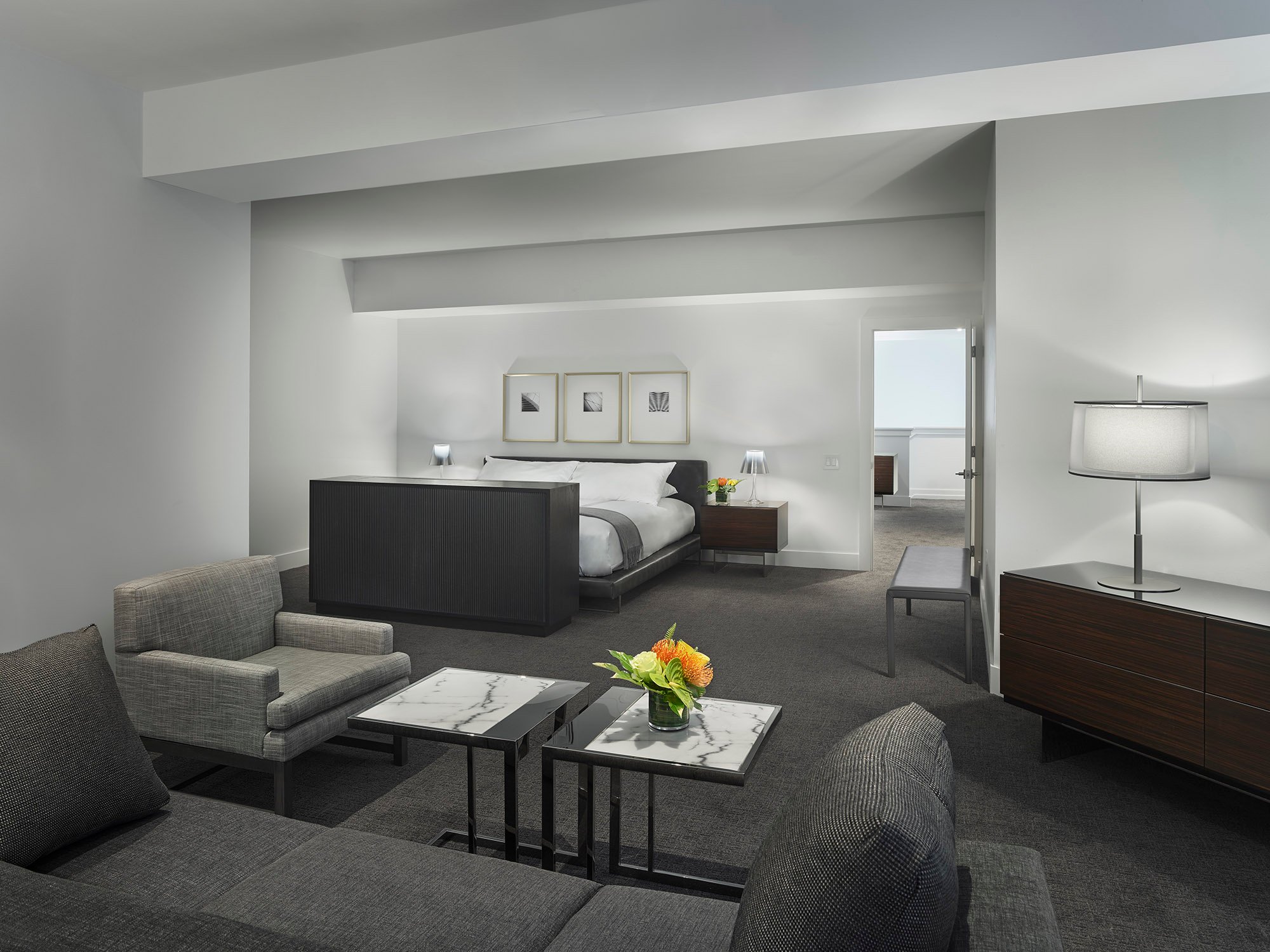 The Franklin Residences furnished Penthouse bedroom with sitting area
