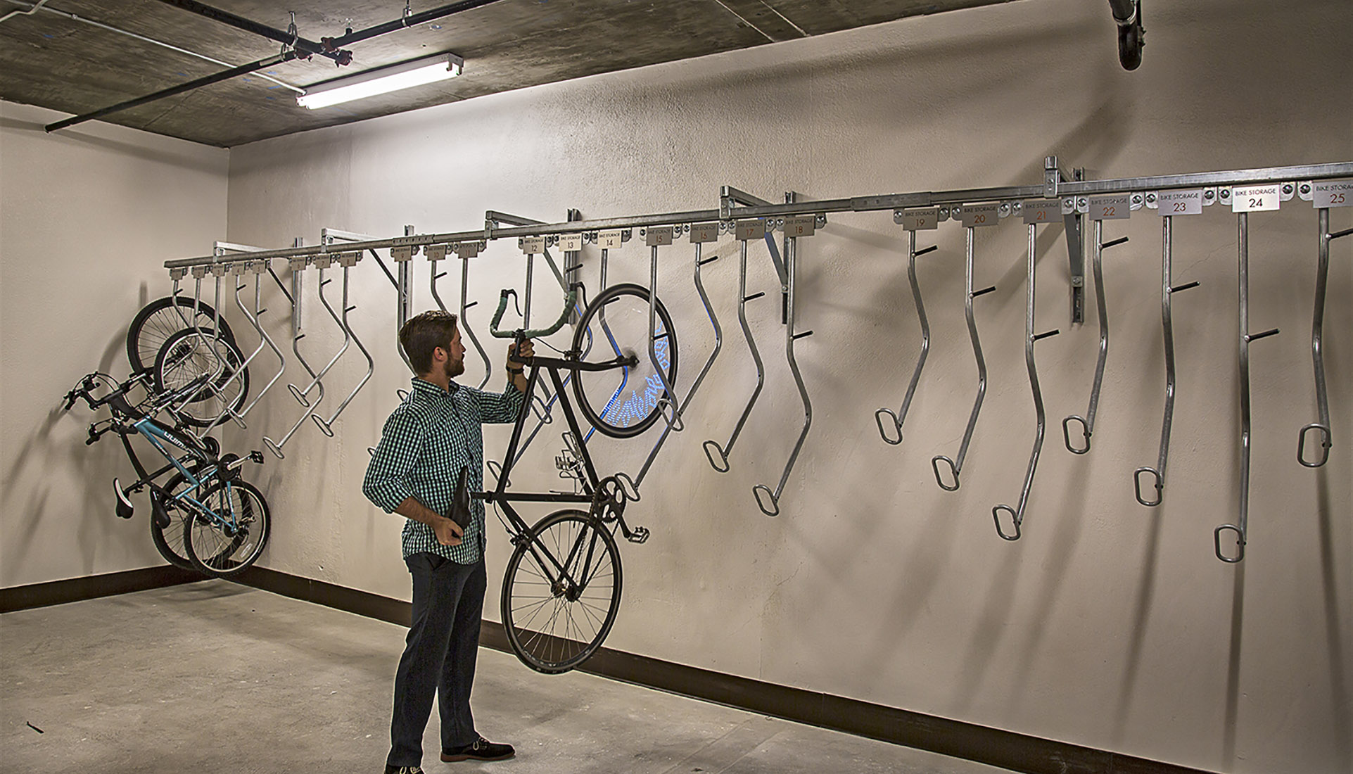Bicycle hanging rack at AVE Walnut Creek 