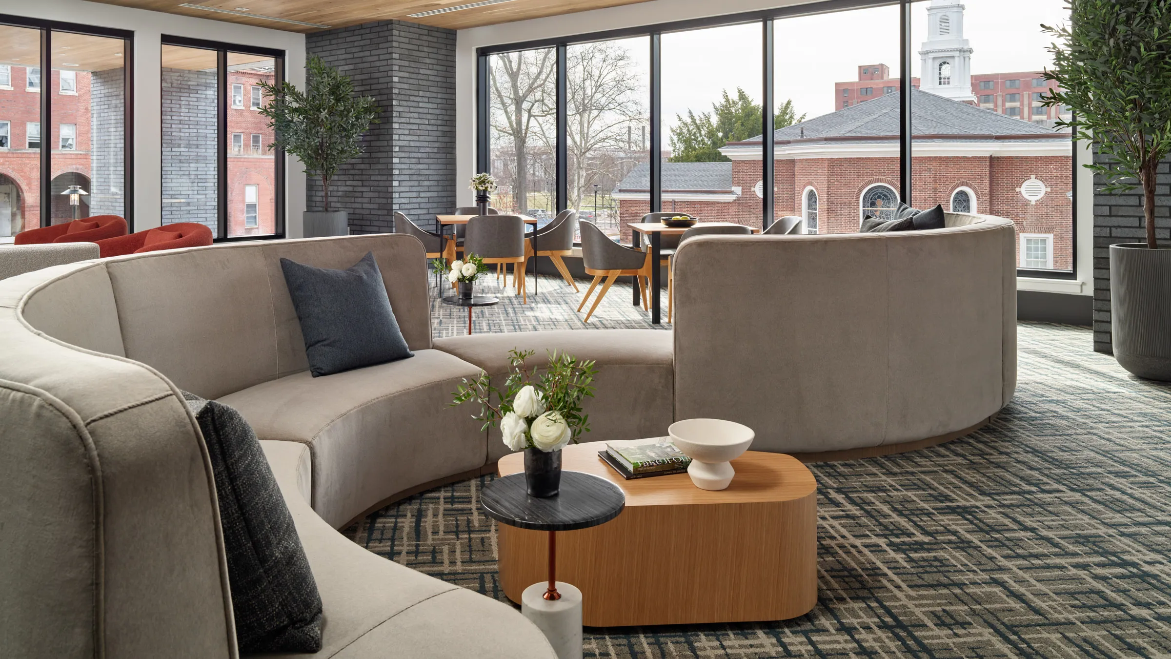 a room with a couch and a table