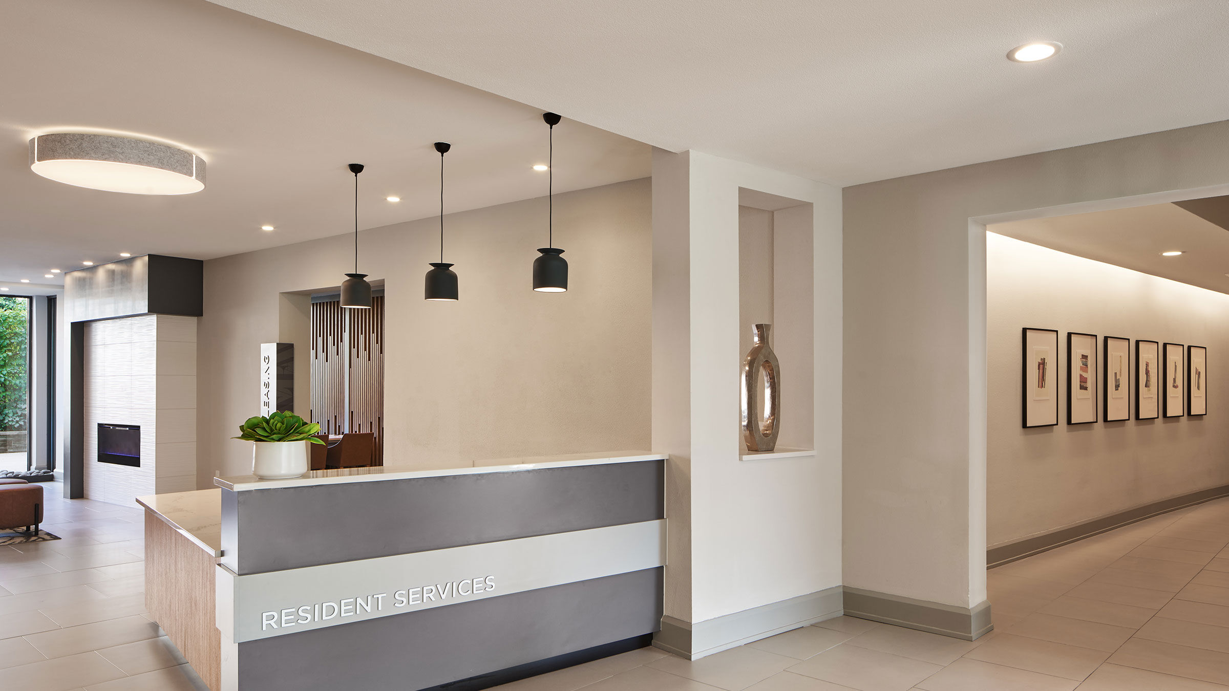 a reception desk in a building