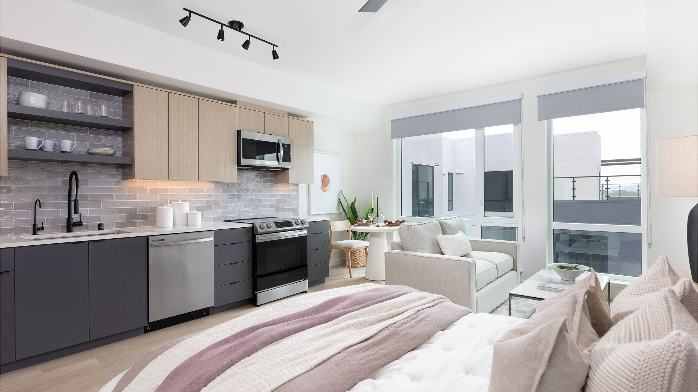 a room with a bed and a couch