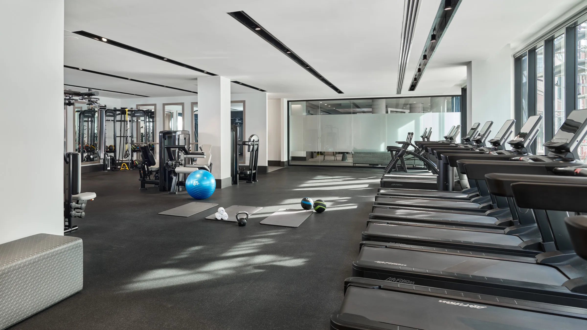 a gym with exercise equipment
