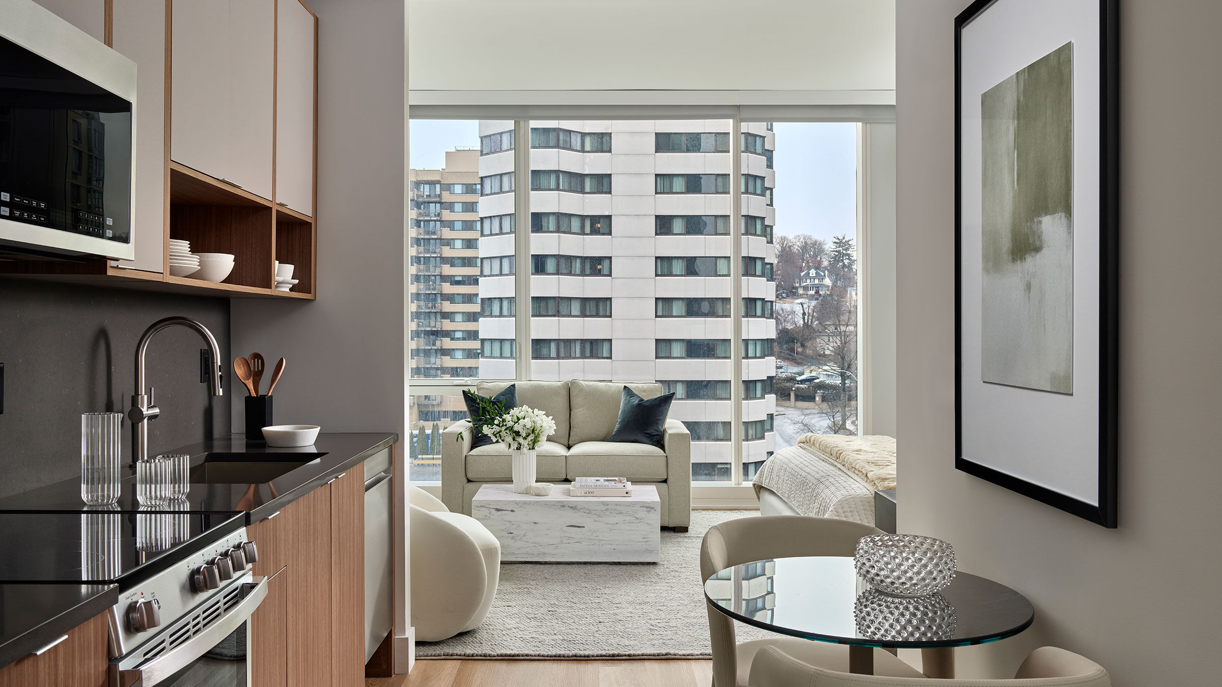 a living room with a large window