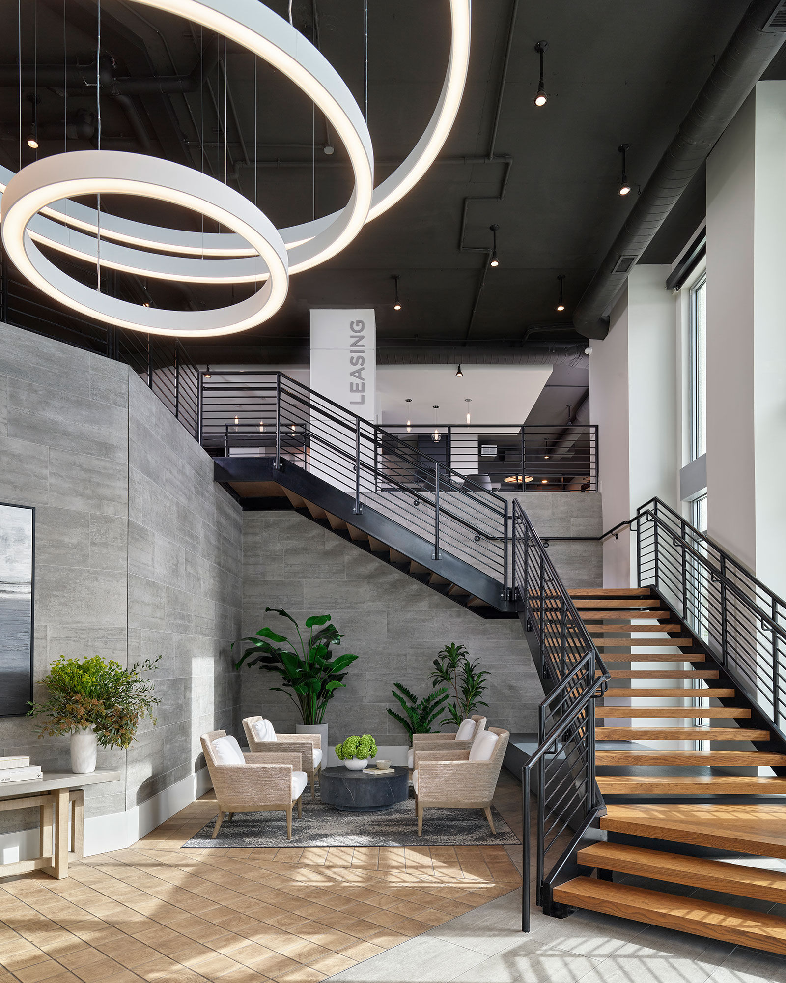 a staircase in a building