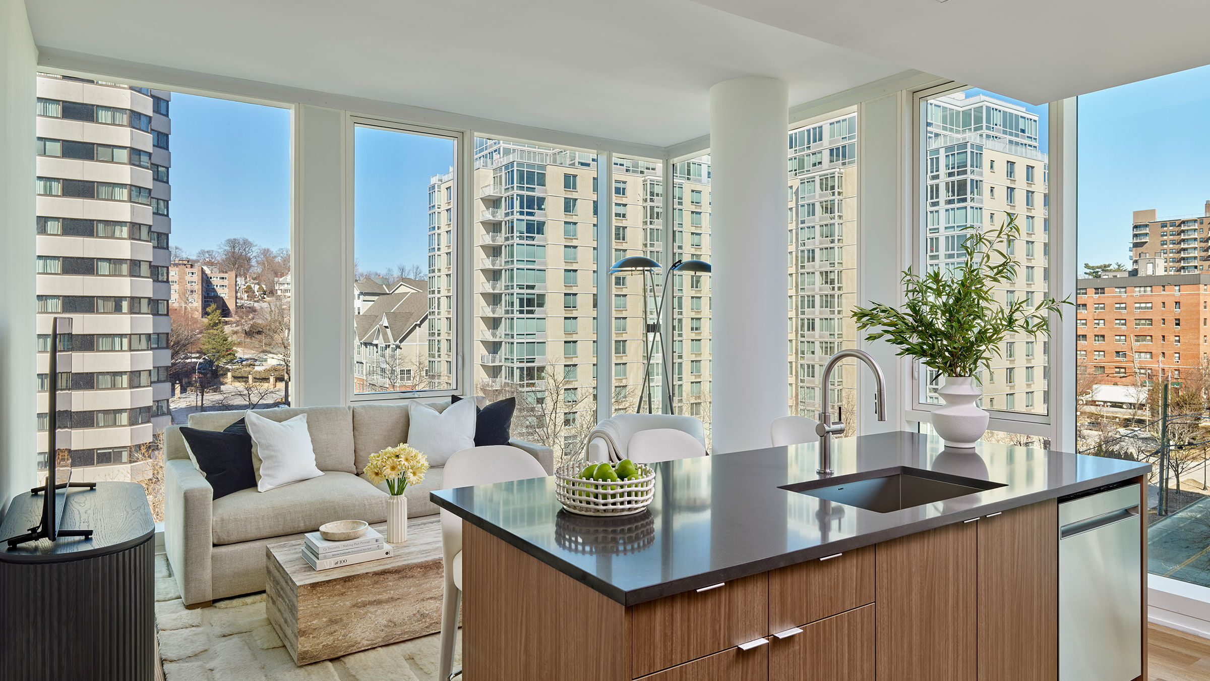 a living room with a large window