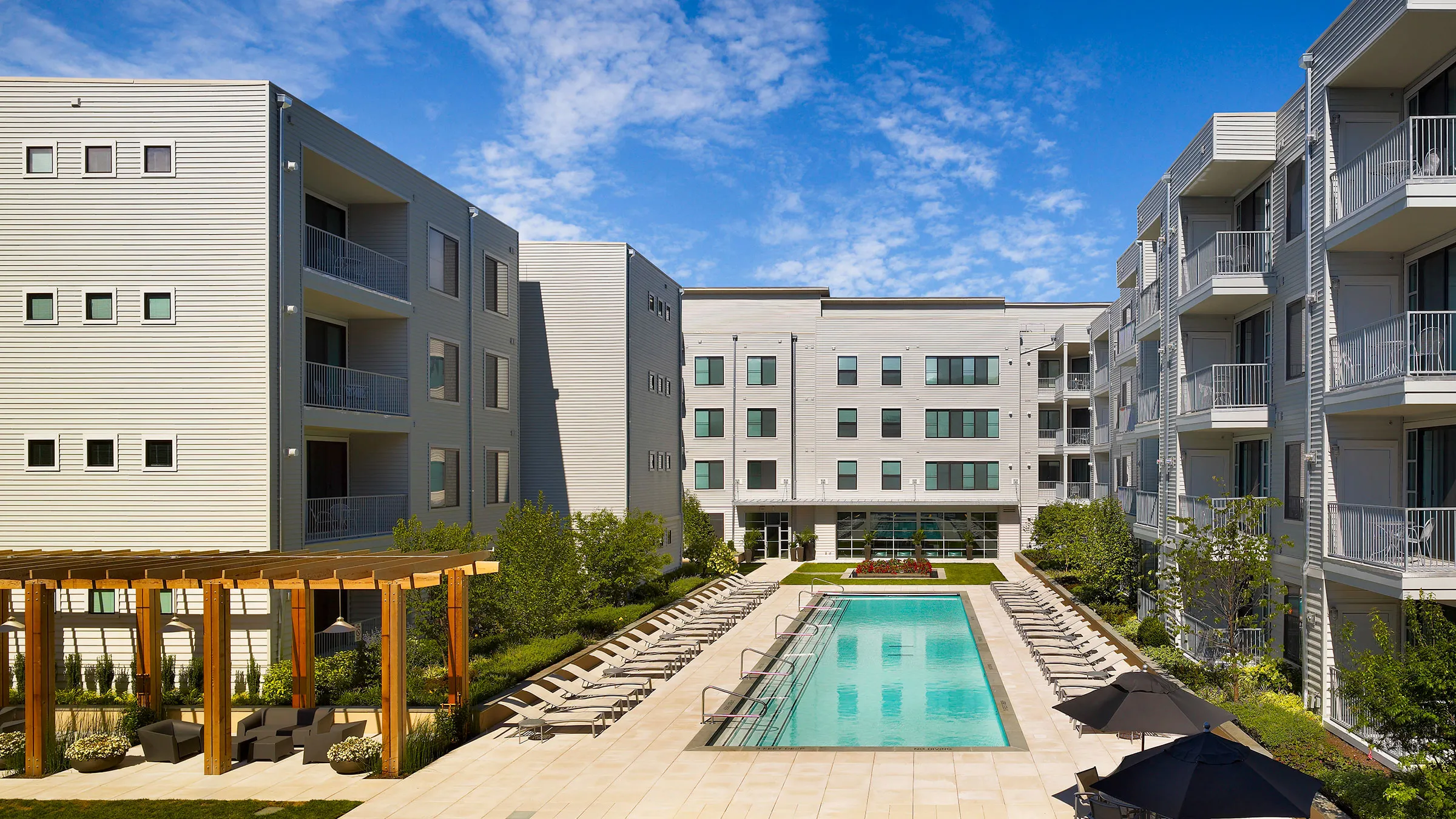 a swimming pool in a building