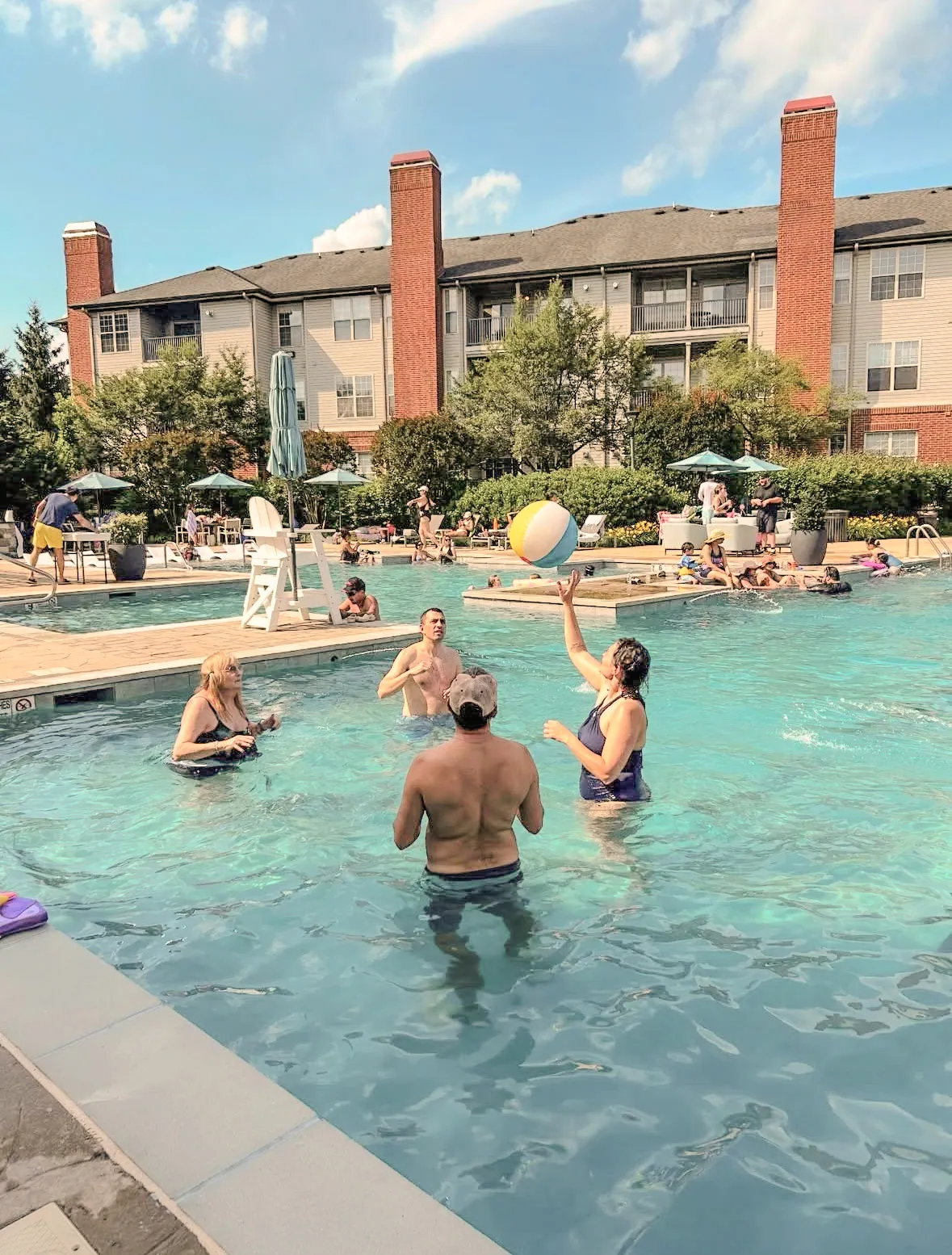 a group of people in a pool