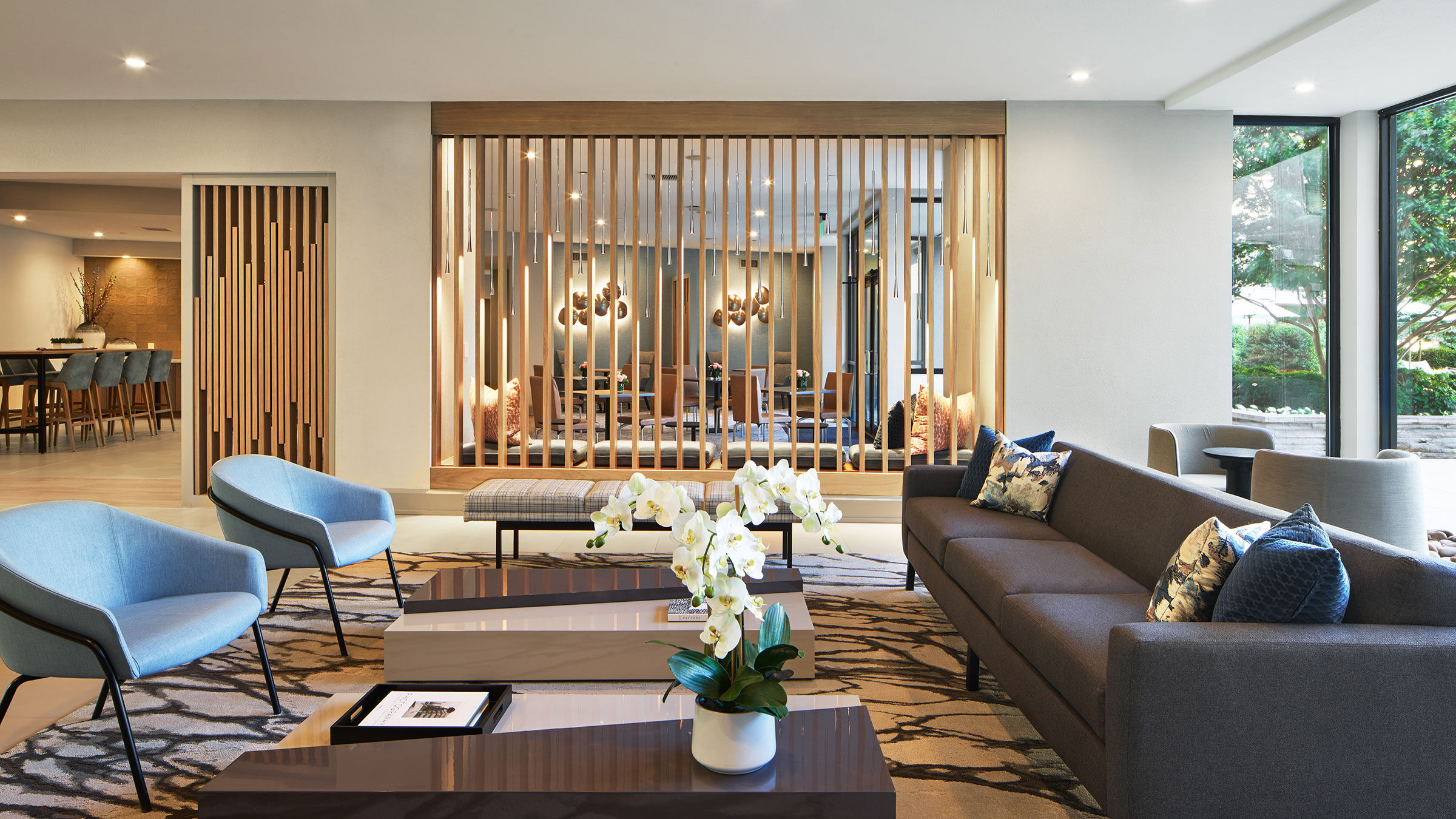 a room with a couch and a table