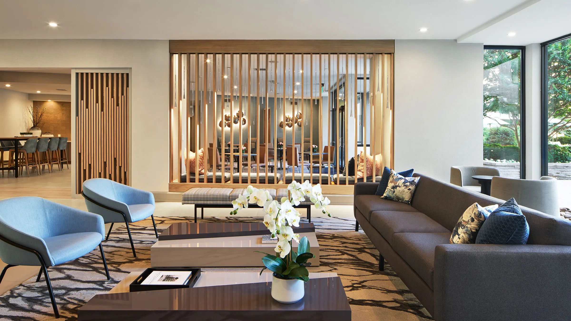 a room with a couch and a table