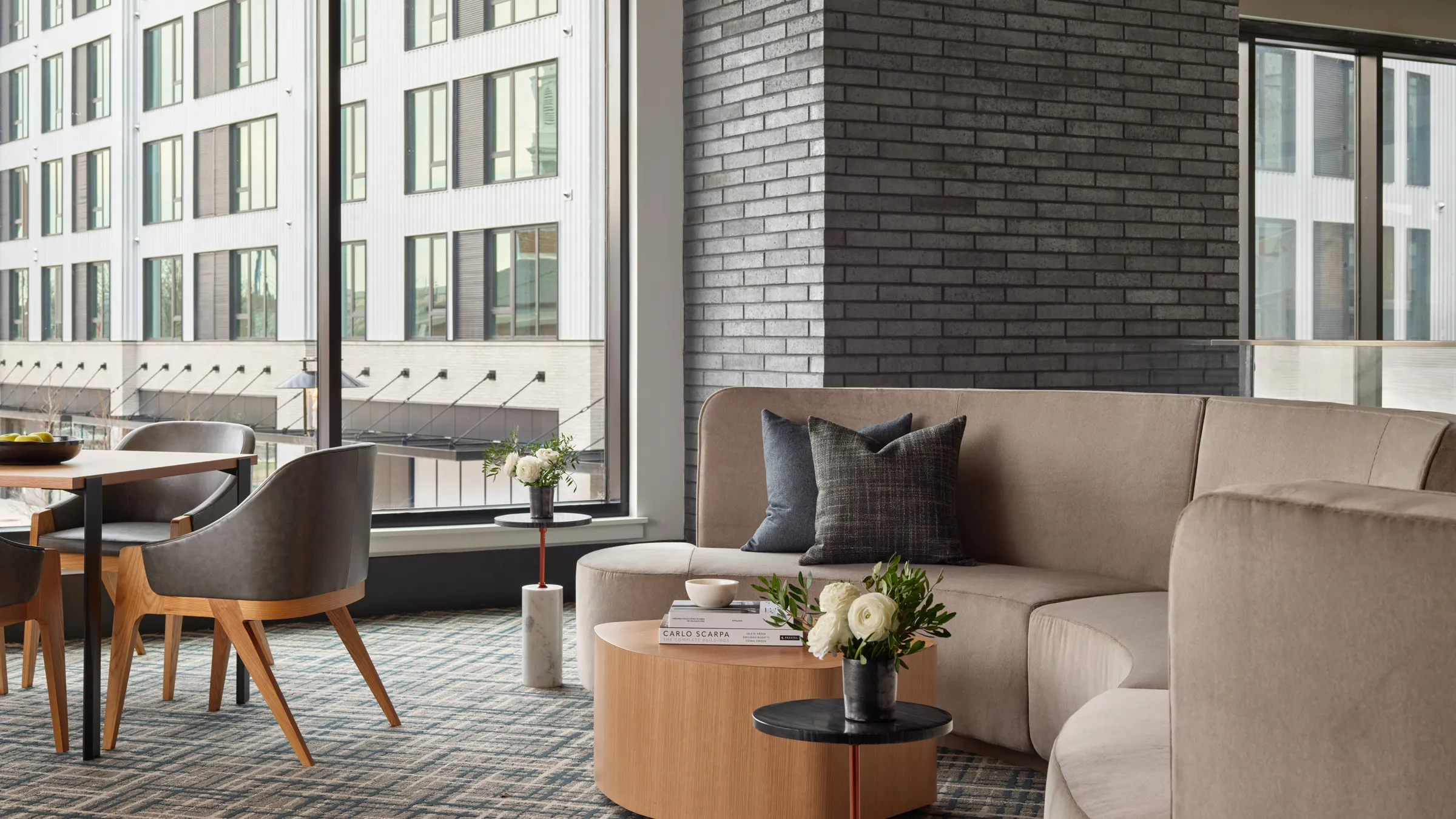 a living room with a couch and a coffee table