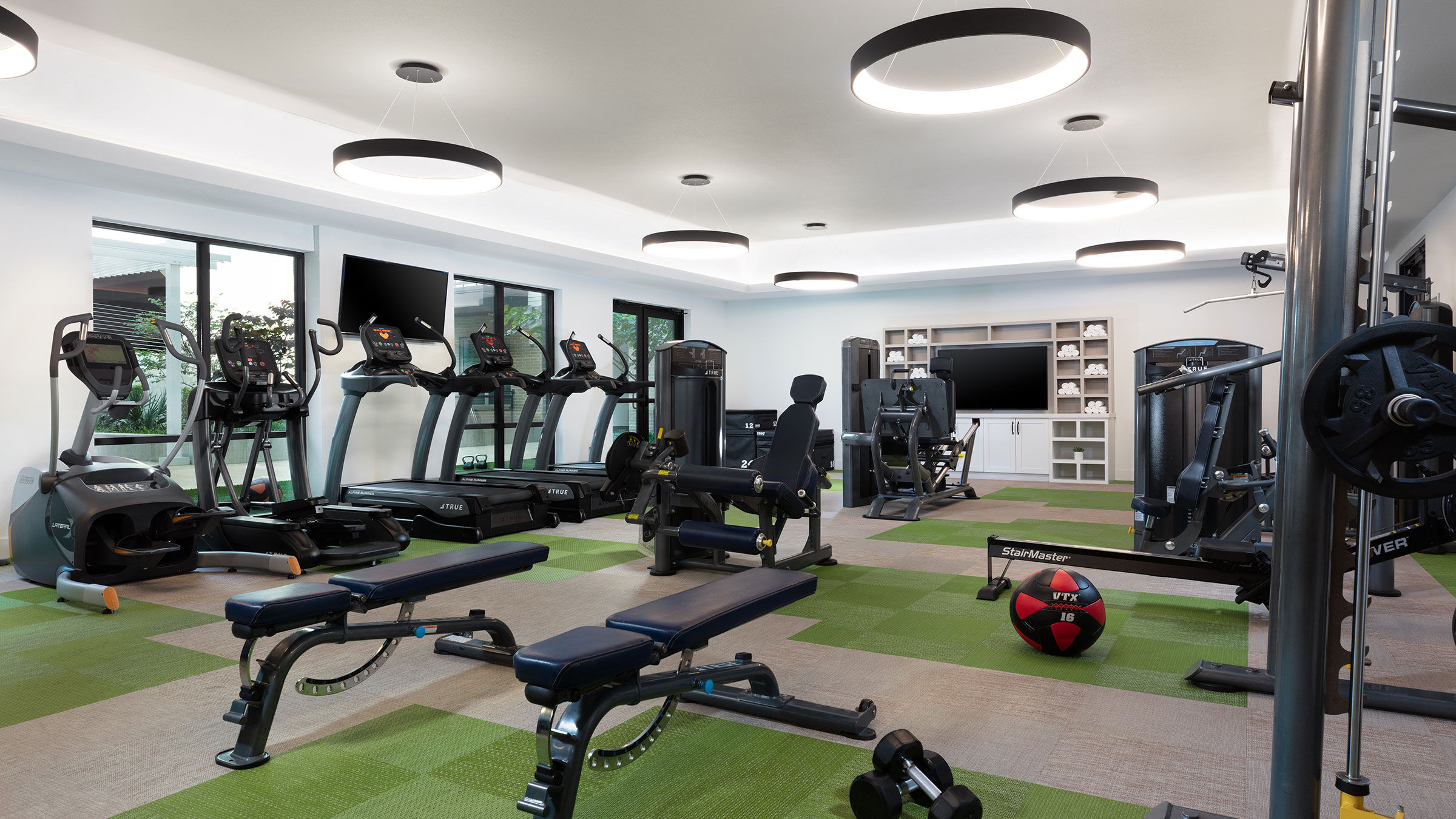a gym with exercise equipment