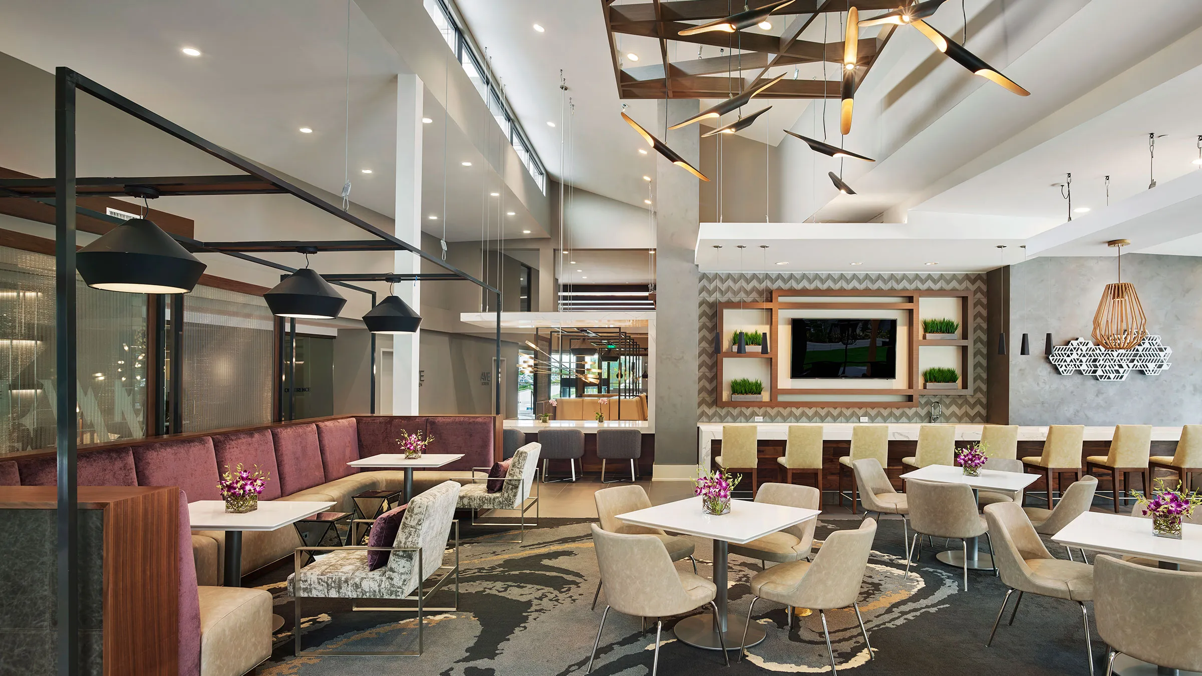 a room with tables and chairs