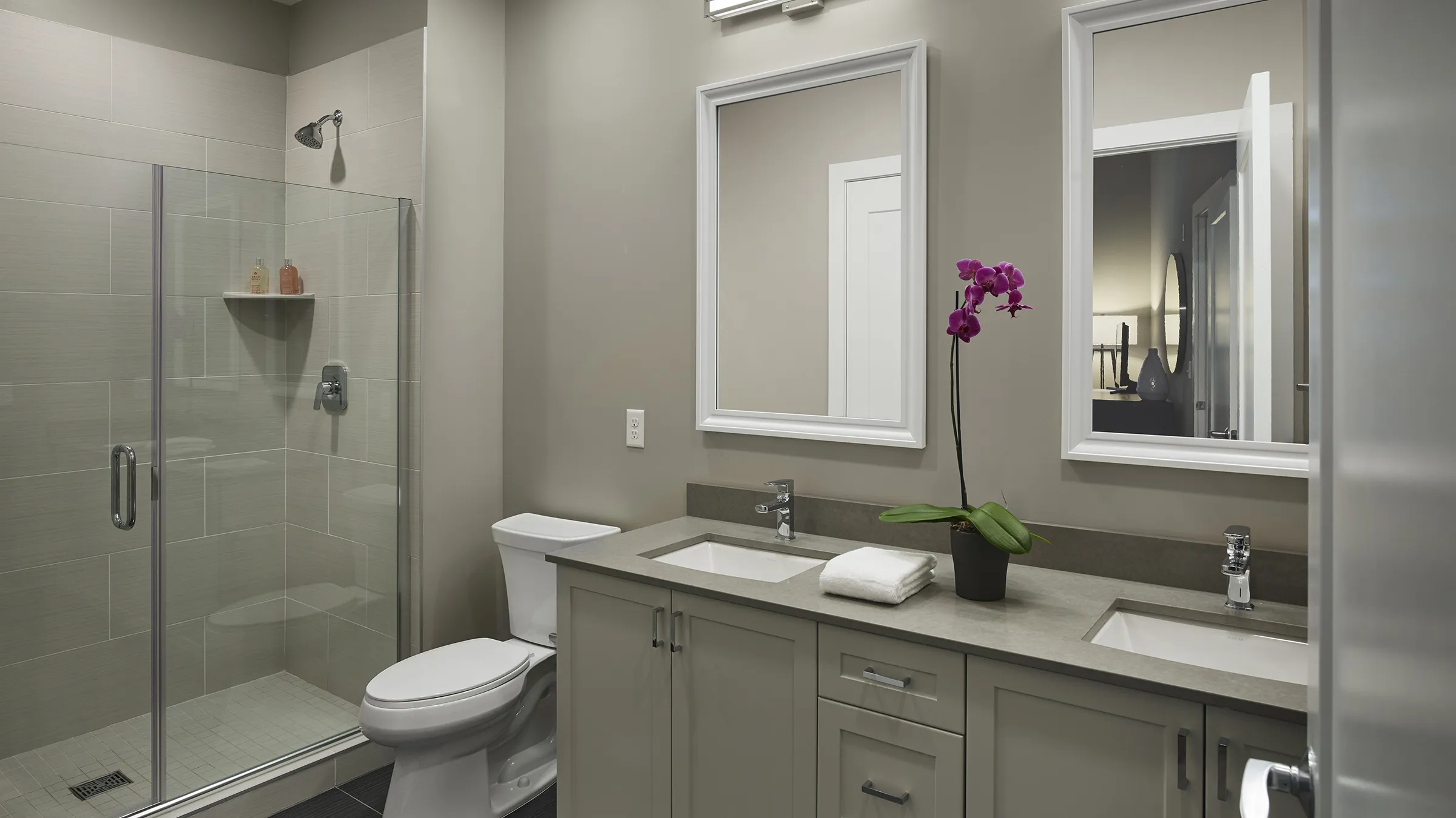 a bathroom with a sink and mirror