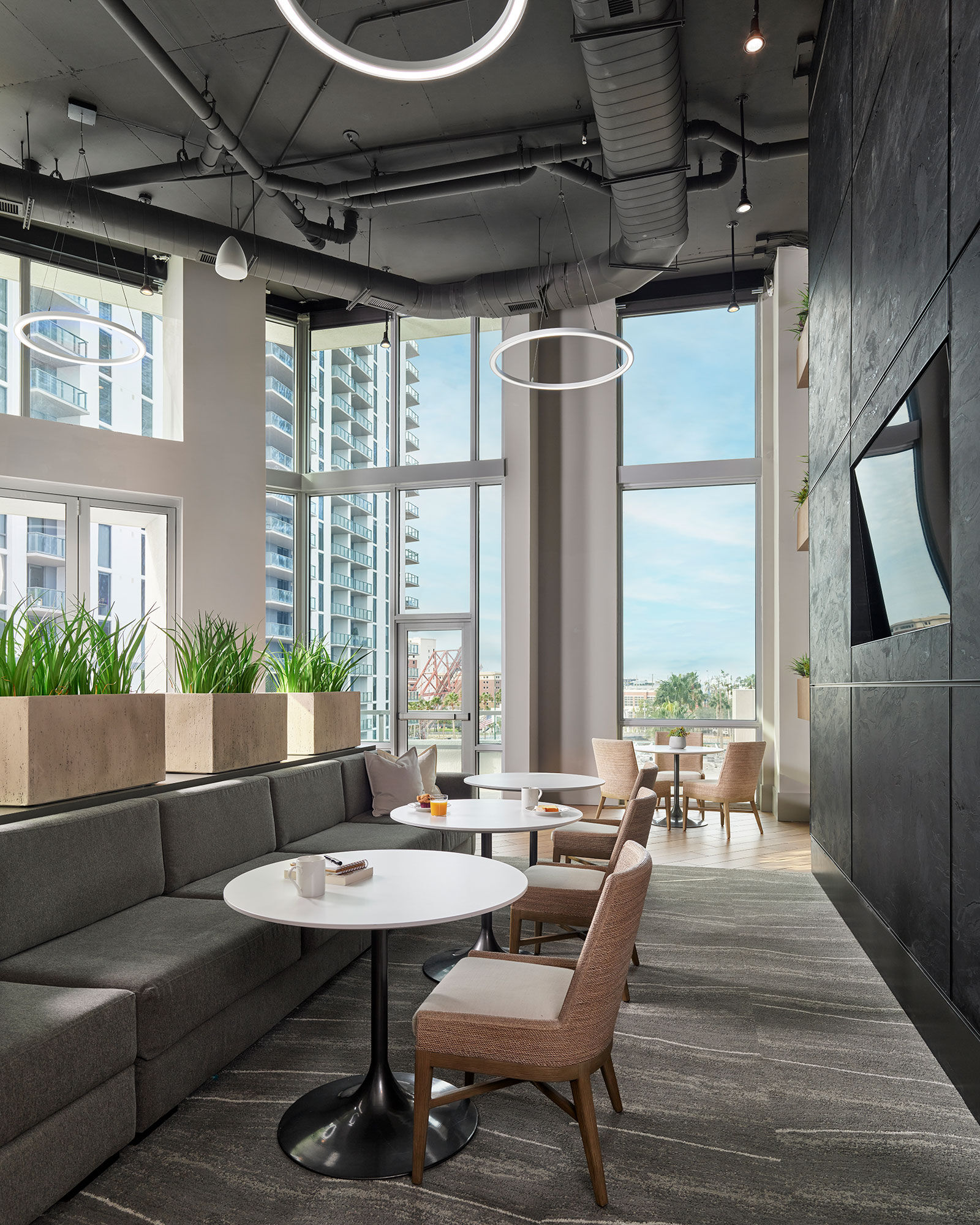 a room with tables and chairs