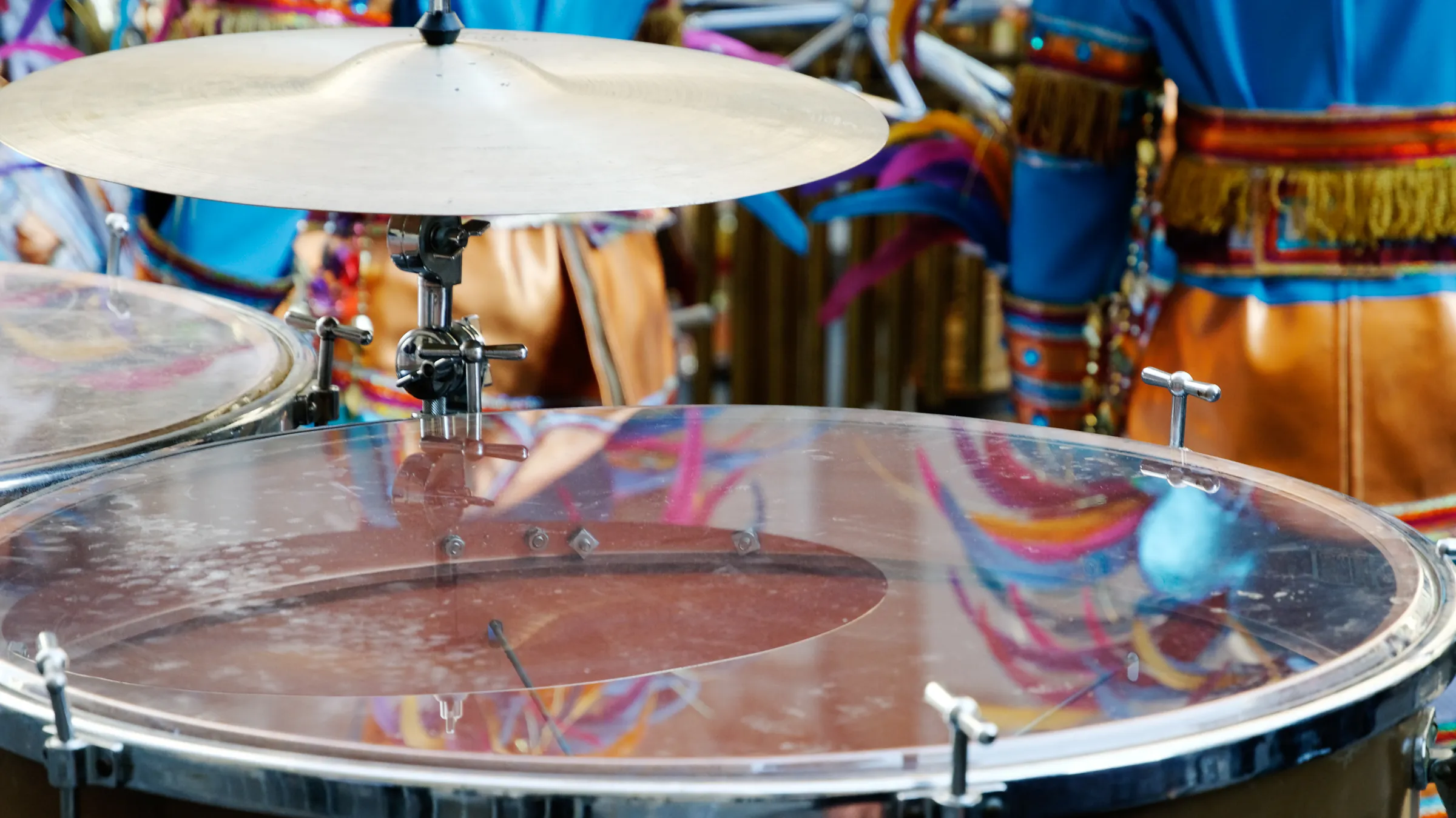 a drum set with a drum set at the Philadelphia Mummers Parade