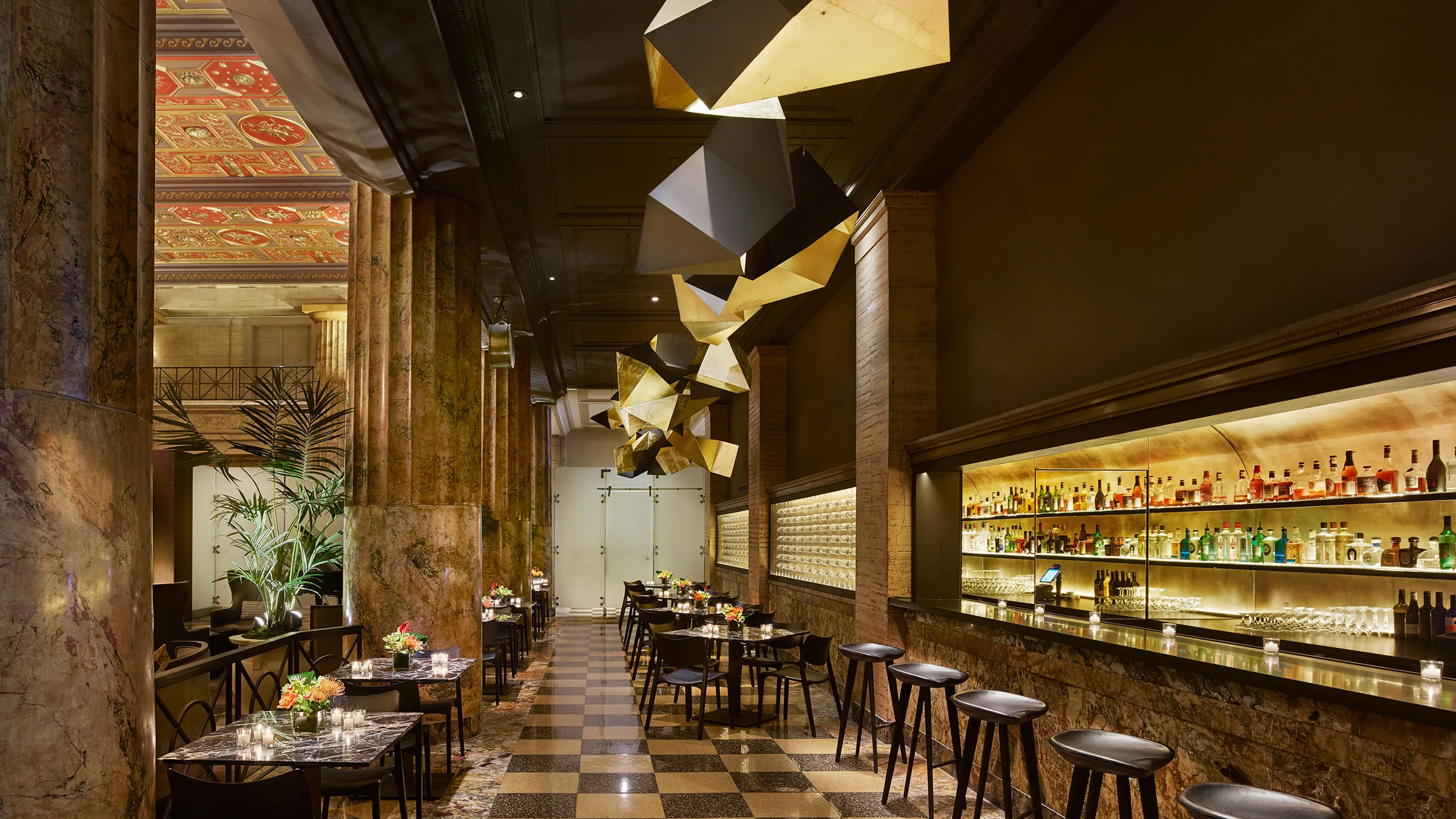 a room with tables and chairs