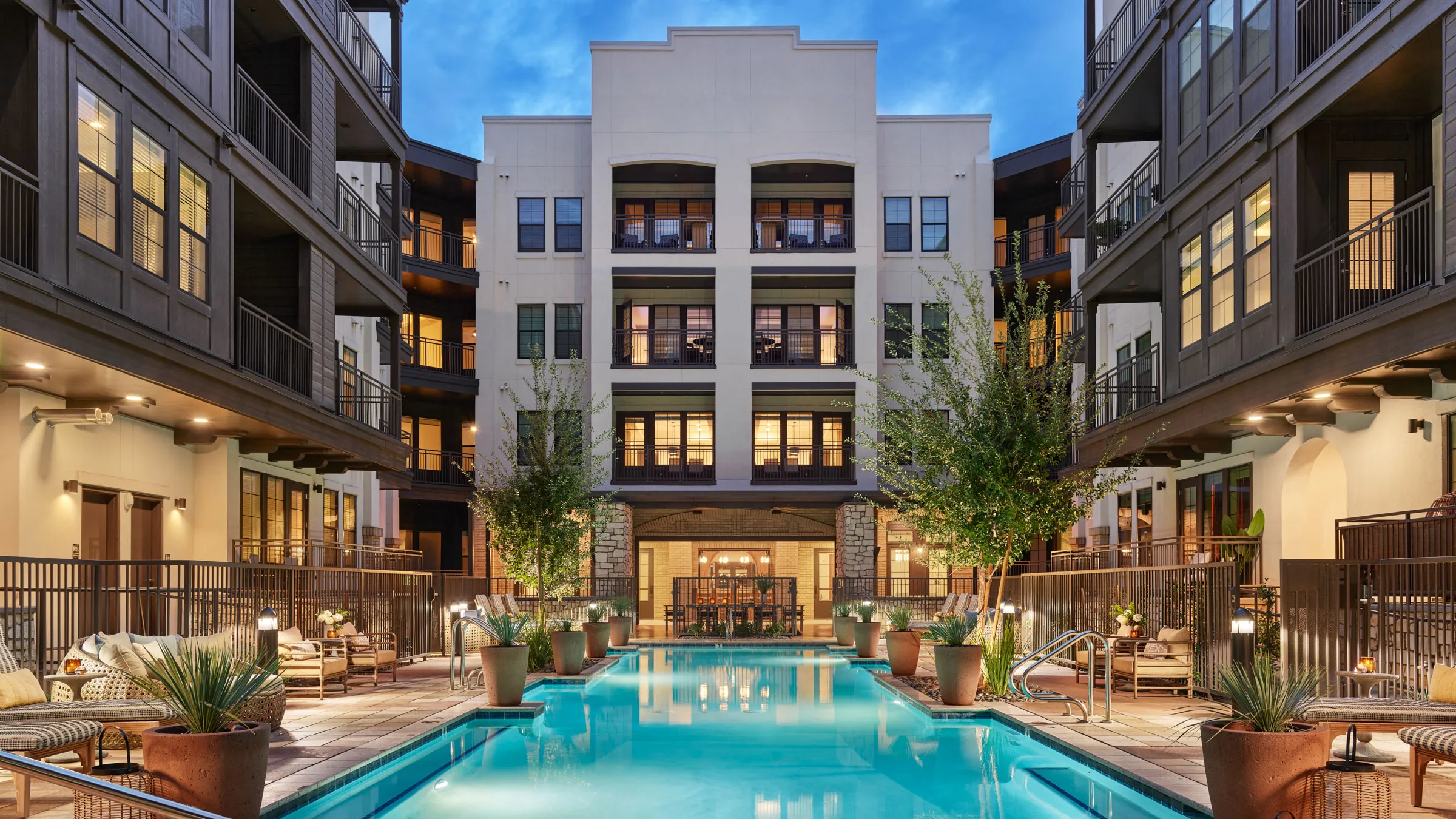 a swimming pool in a building
