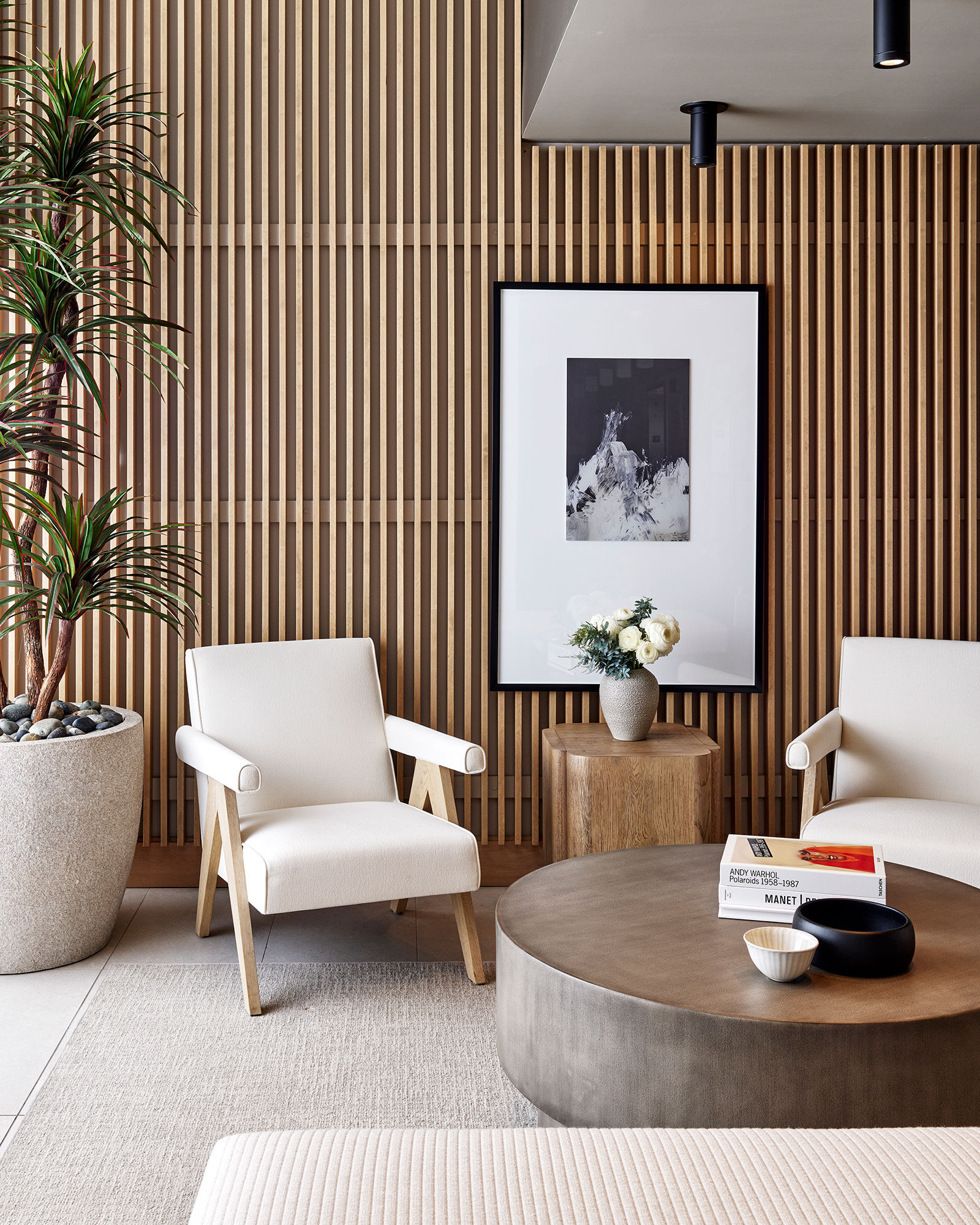 a room with a table and chairs