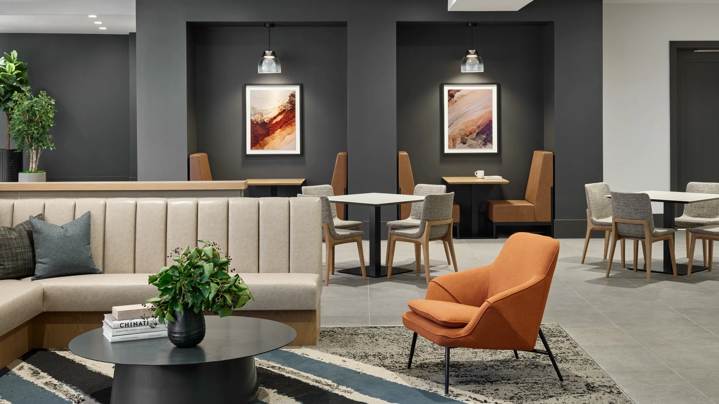 a room with a table and chairs