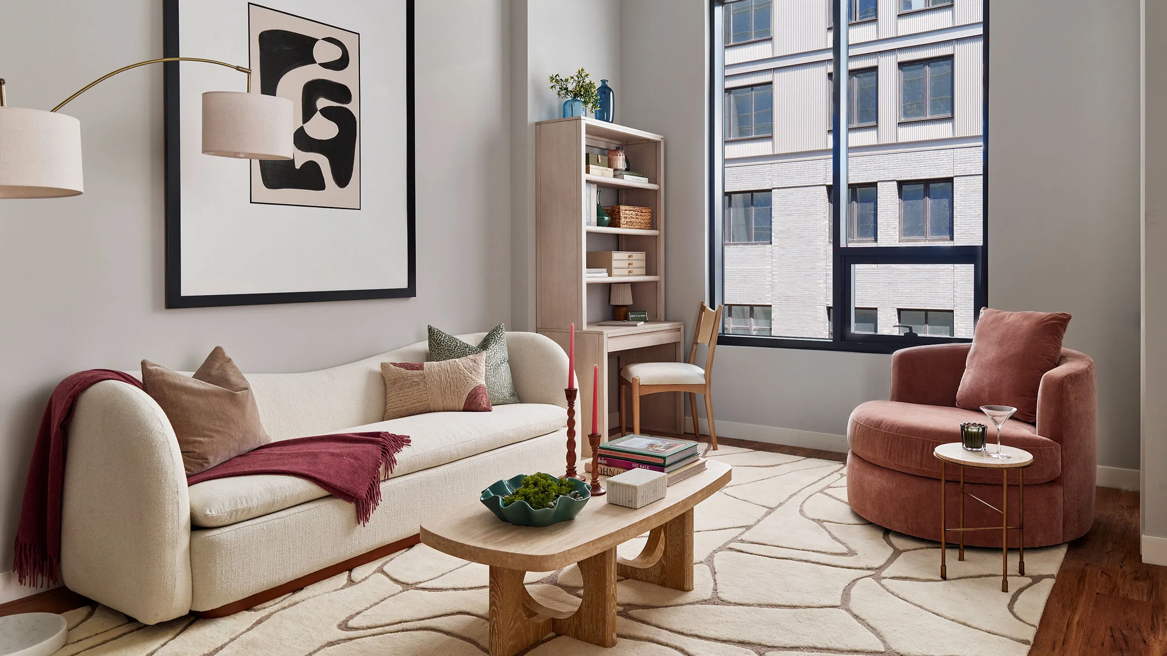 a living room with a couch and a coffee table