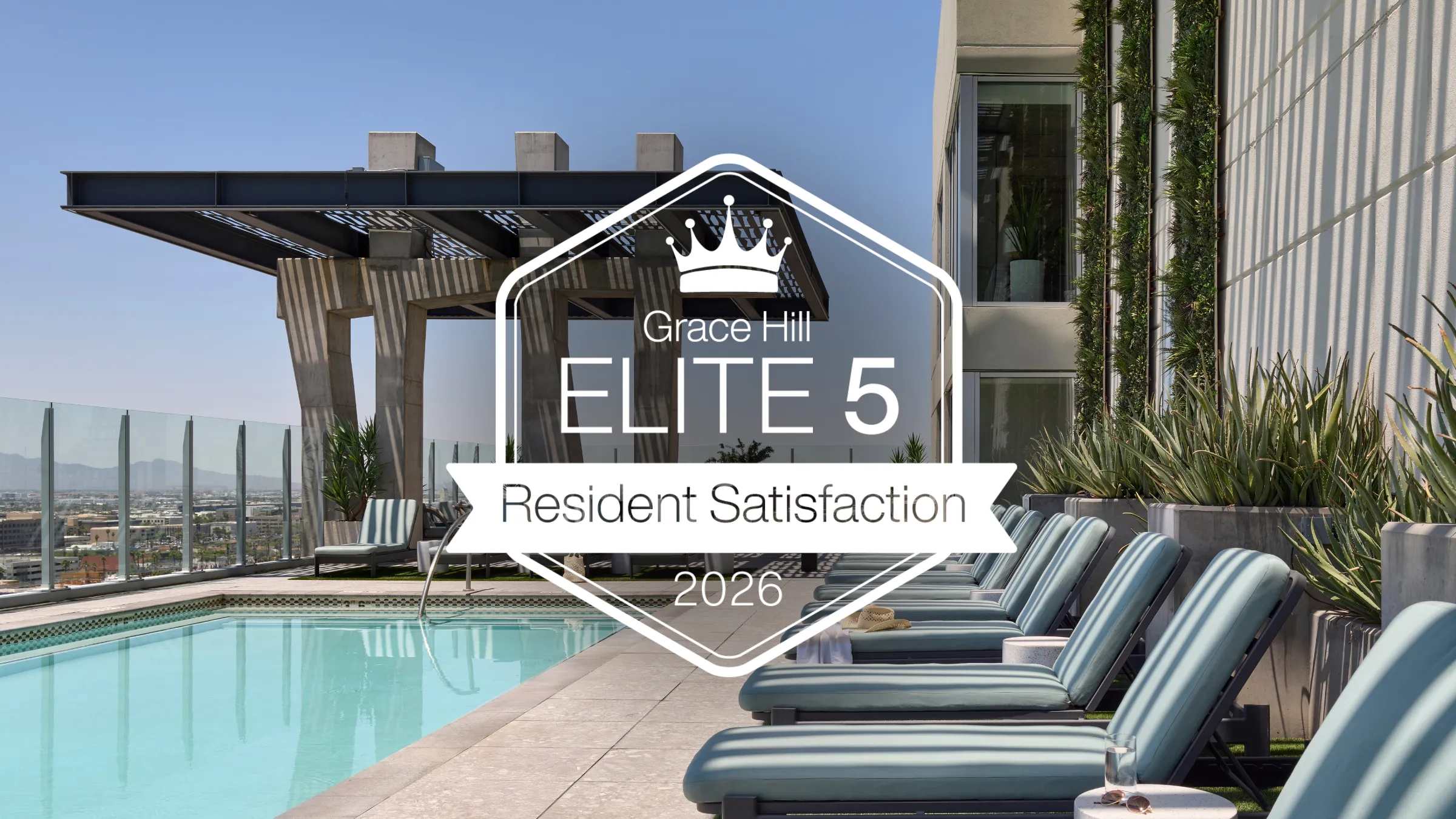 Grace Hill Elite 5 Logo in front of AVE Phoenix Sky Pool 