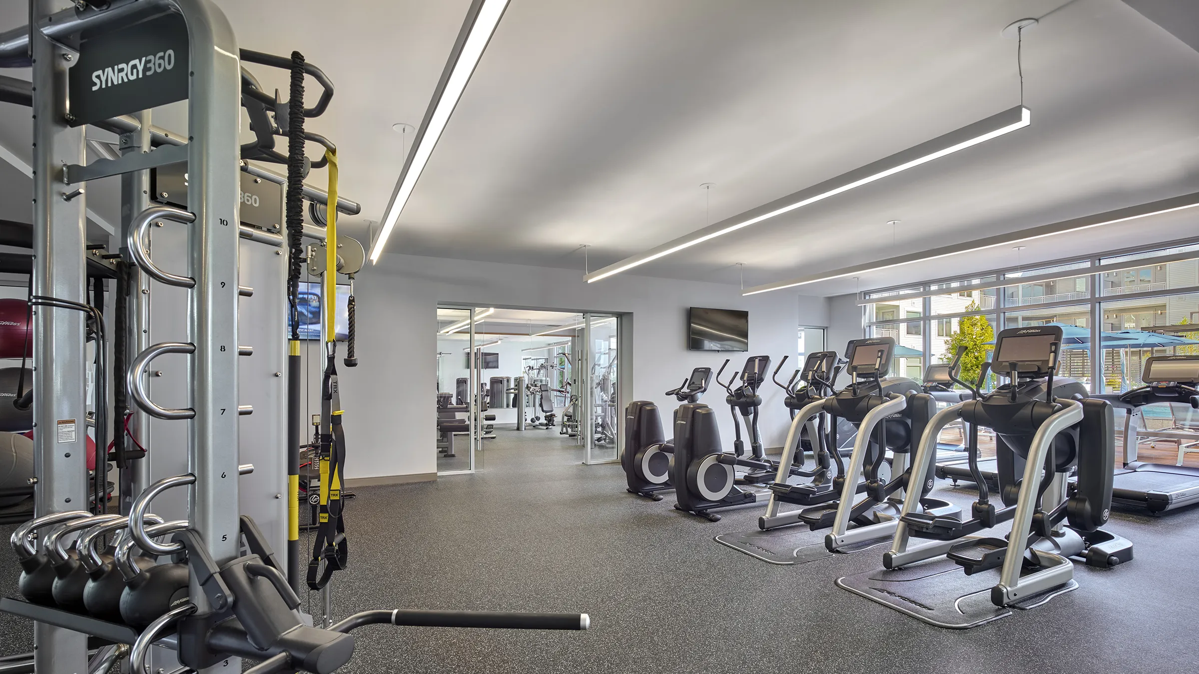 a gym with exercise equipment