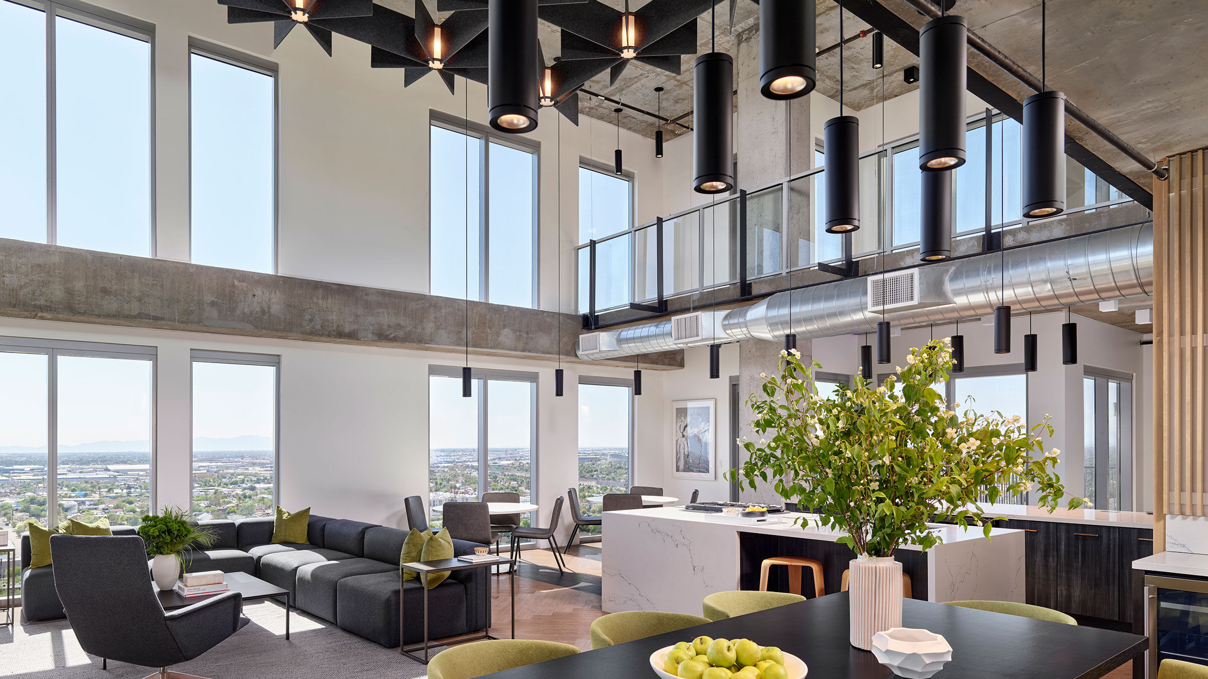 a room with a couch and a table