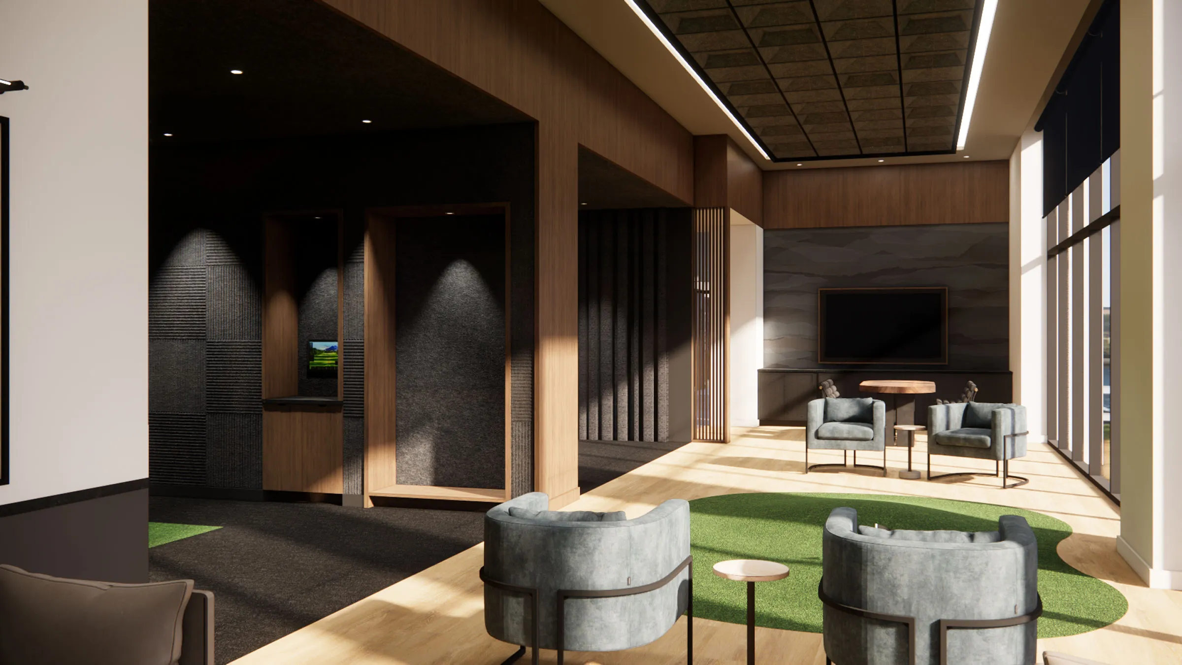 a room with a television and chairs