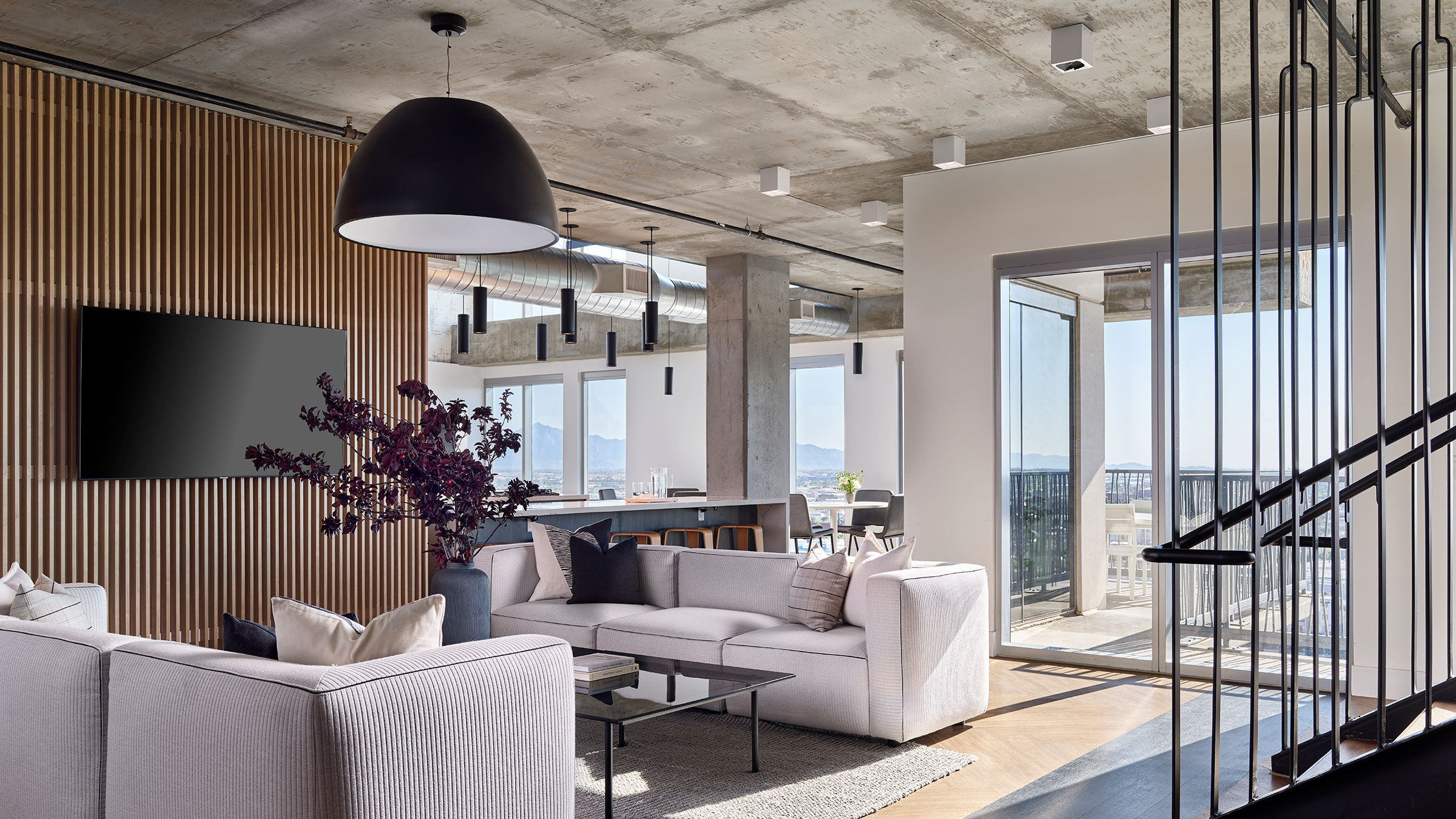 a room with a couch and a table