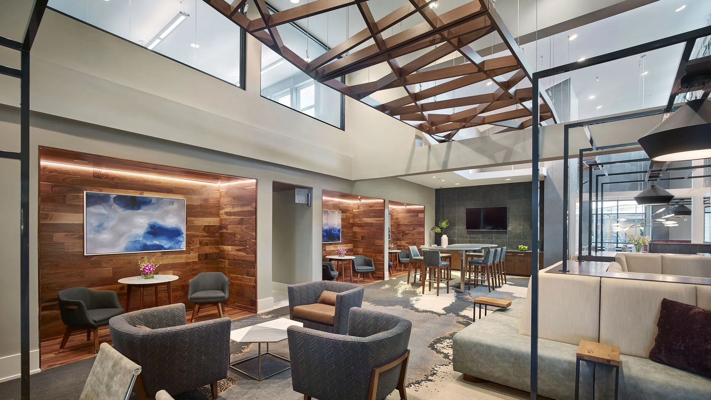 a room with a table and chairs