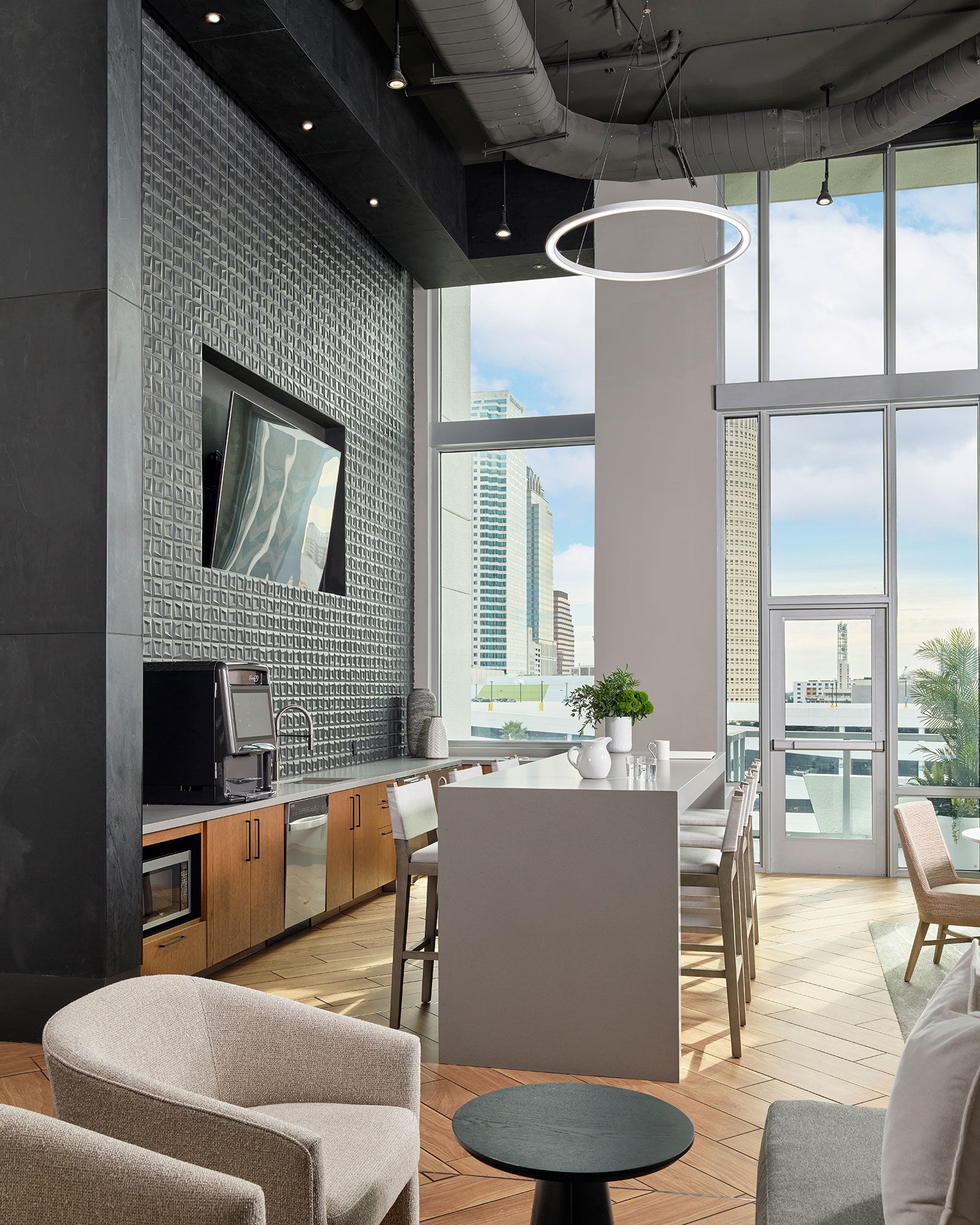 a room with a table and chairs