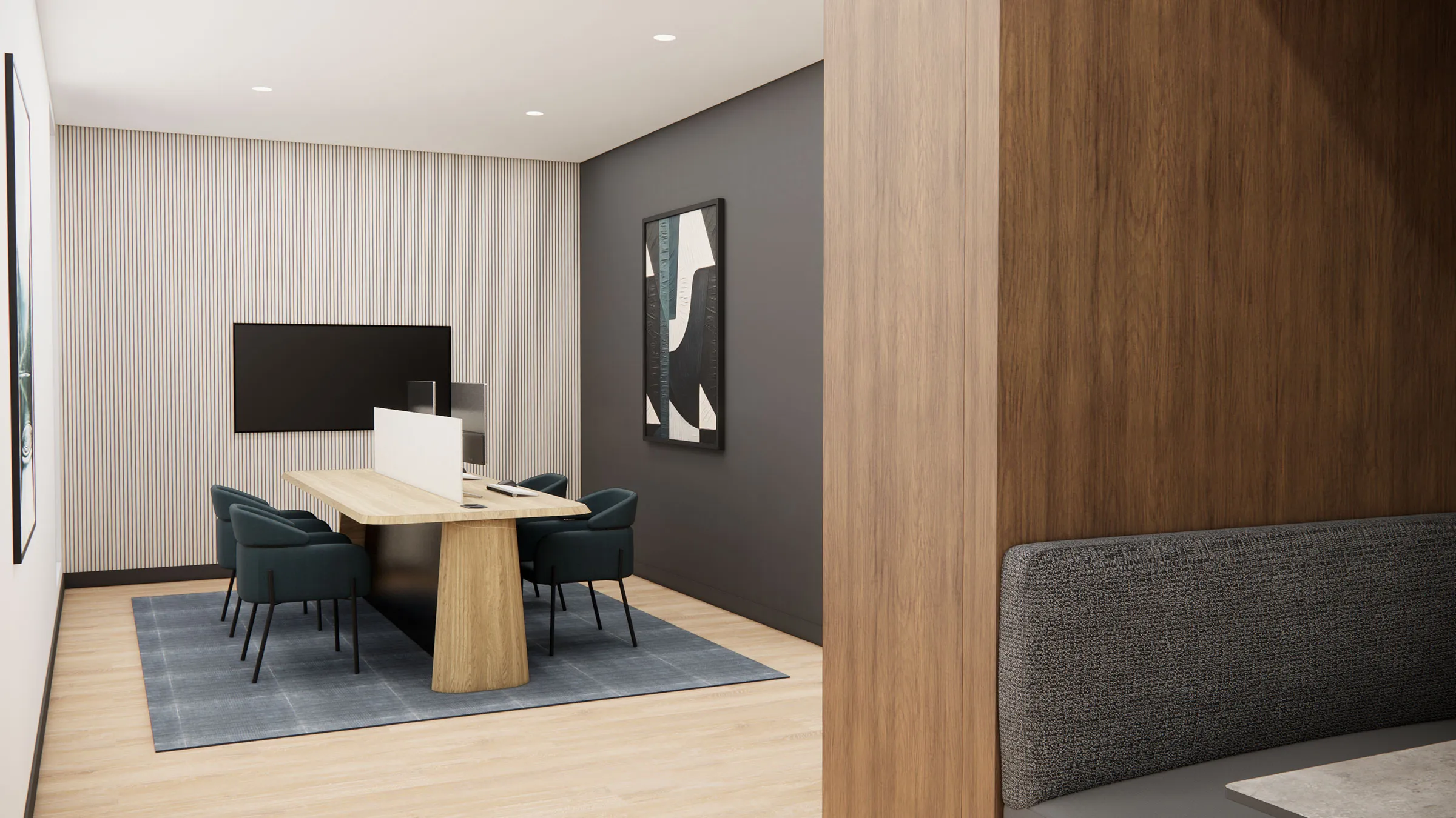 a room with a table and chairs