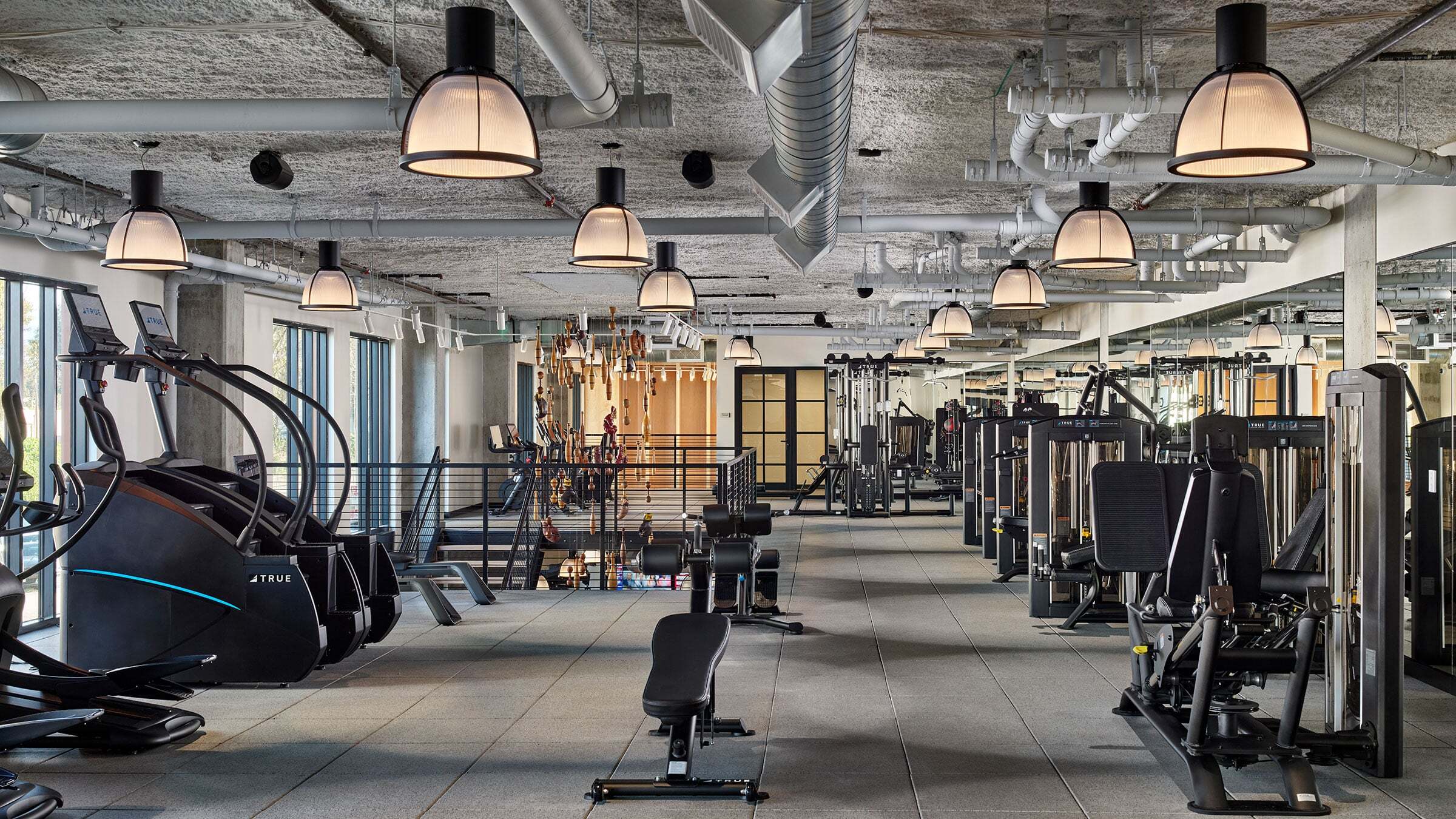 a gym with exercise equipment