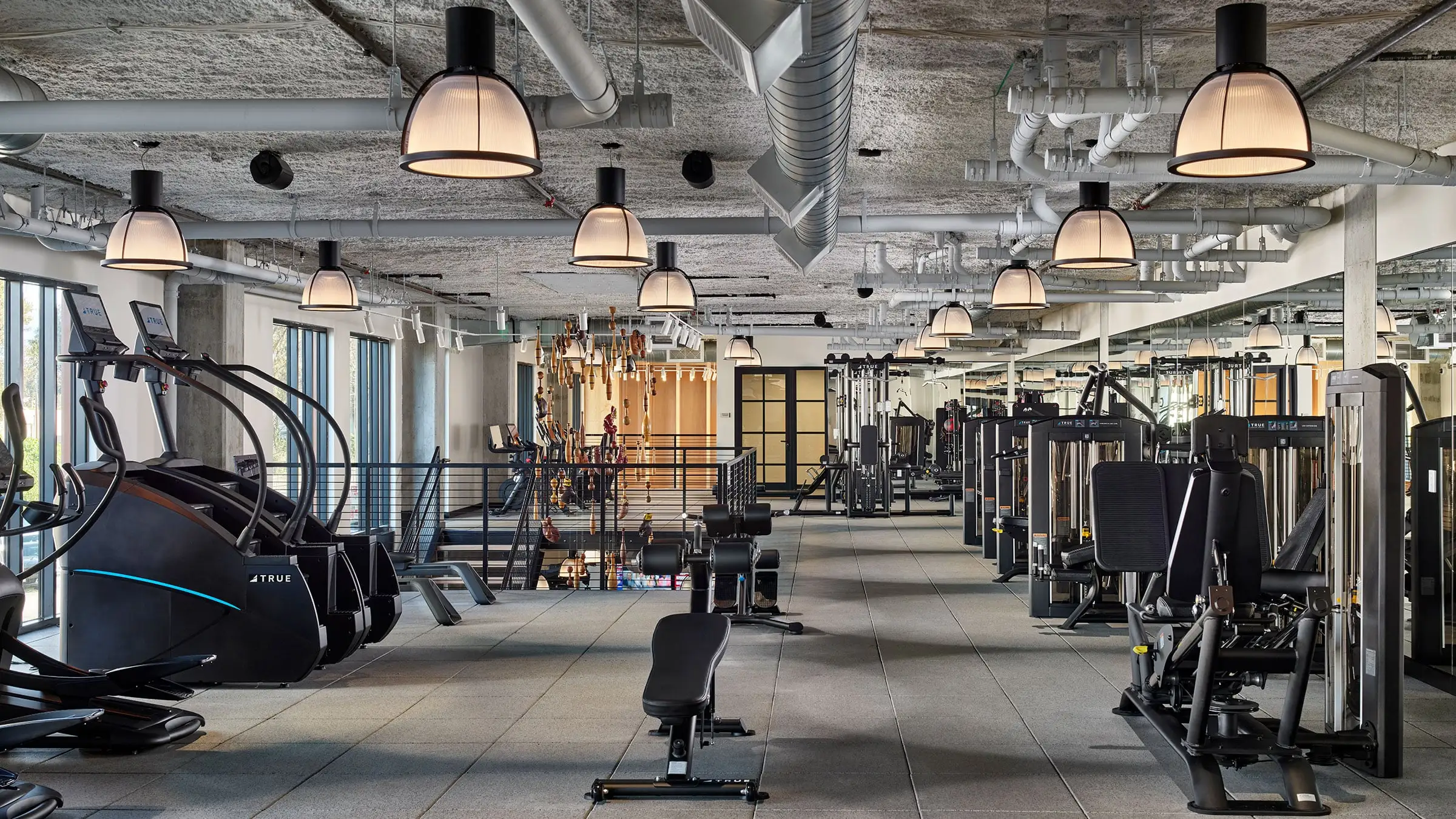 a gym with exercise equipment