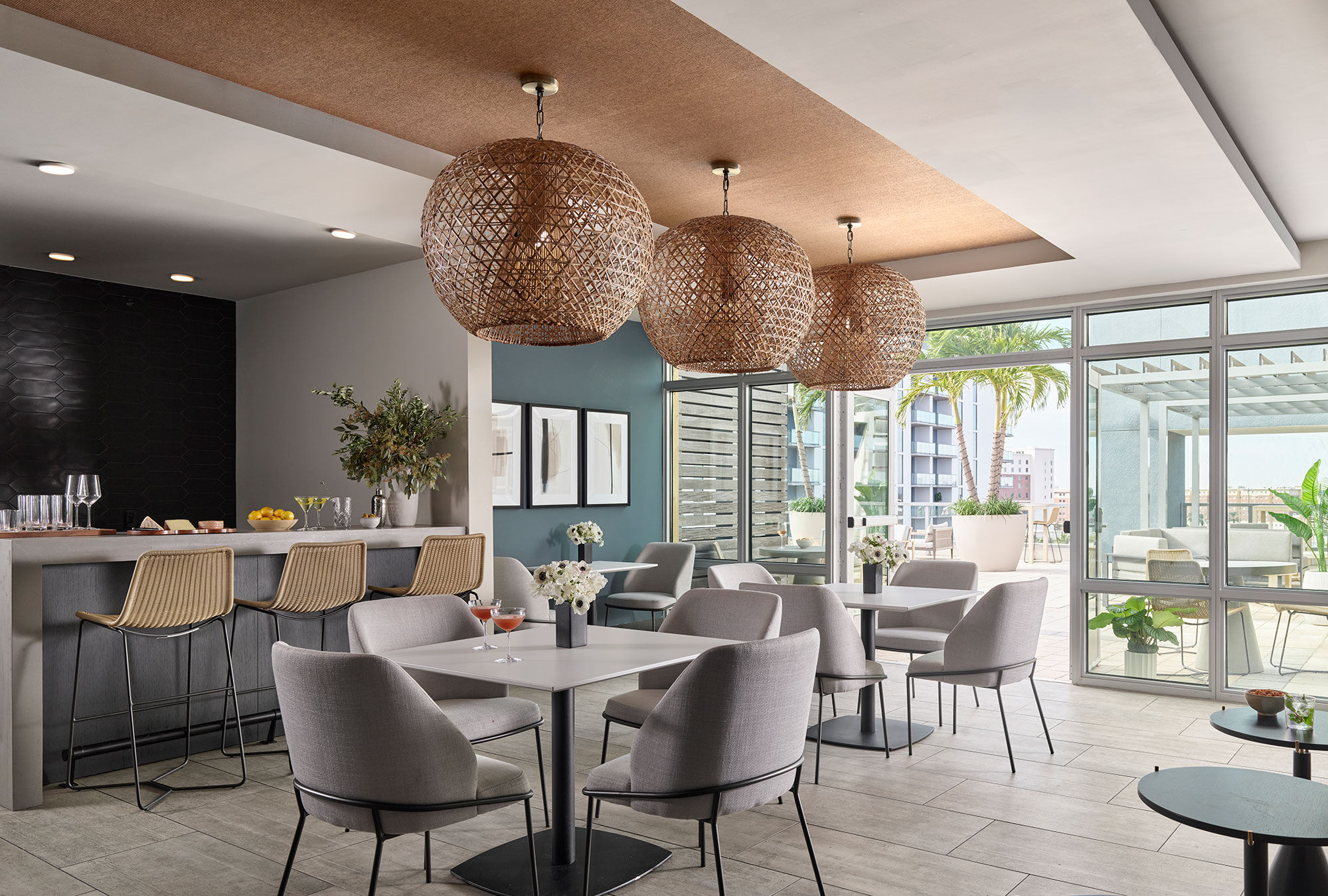 a room with tables and chairs