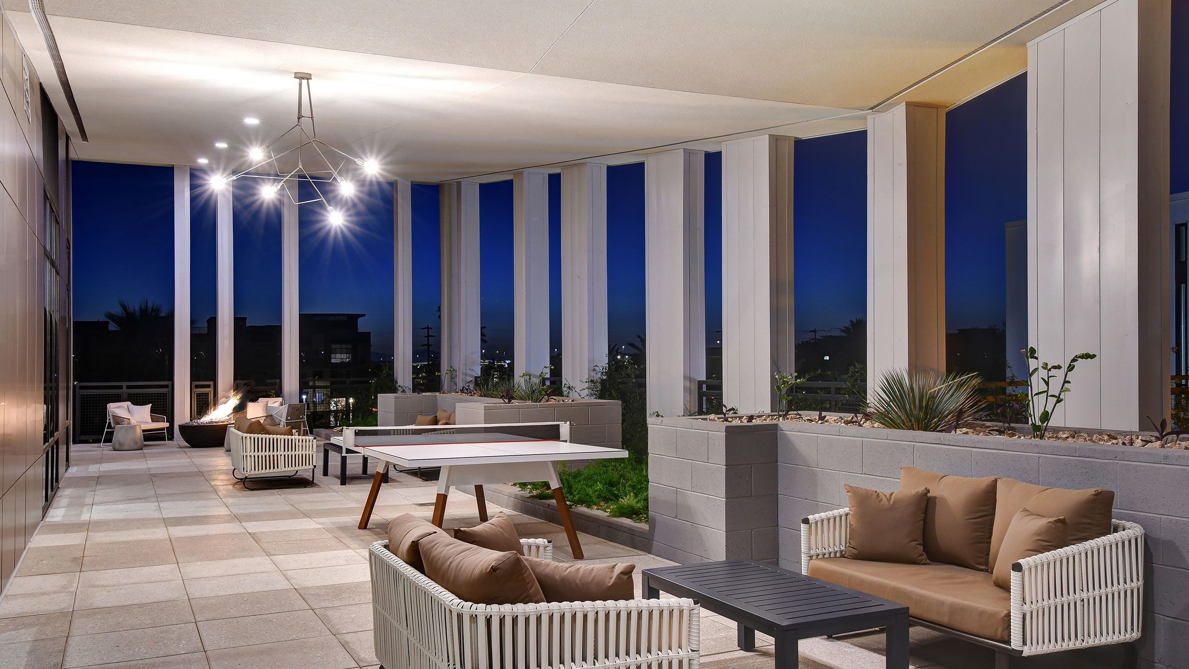 a room with a table and chairs