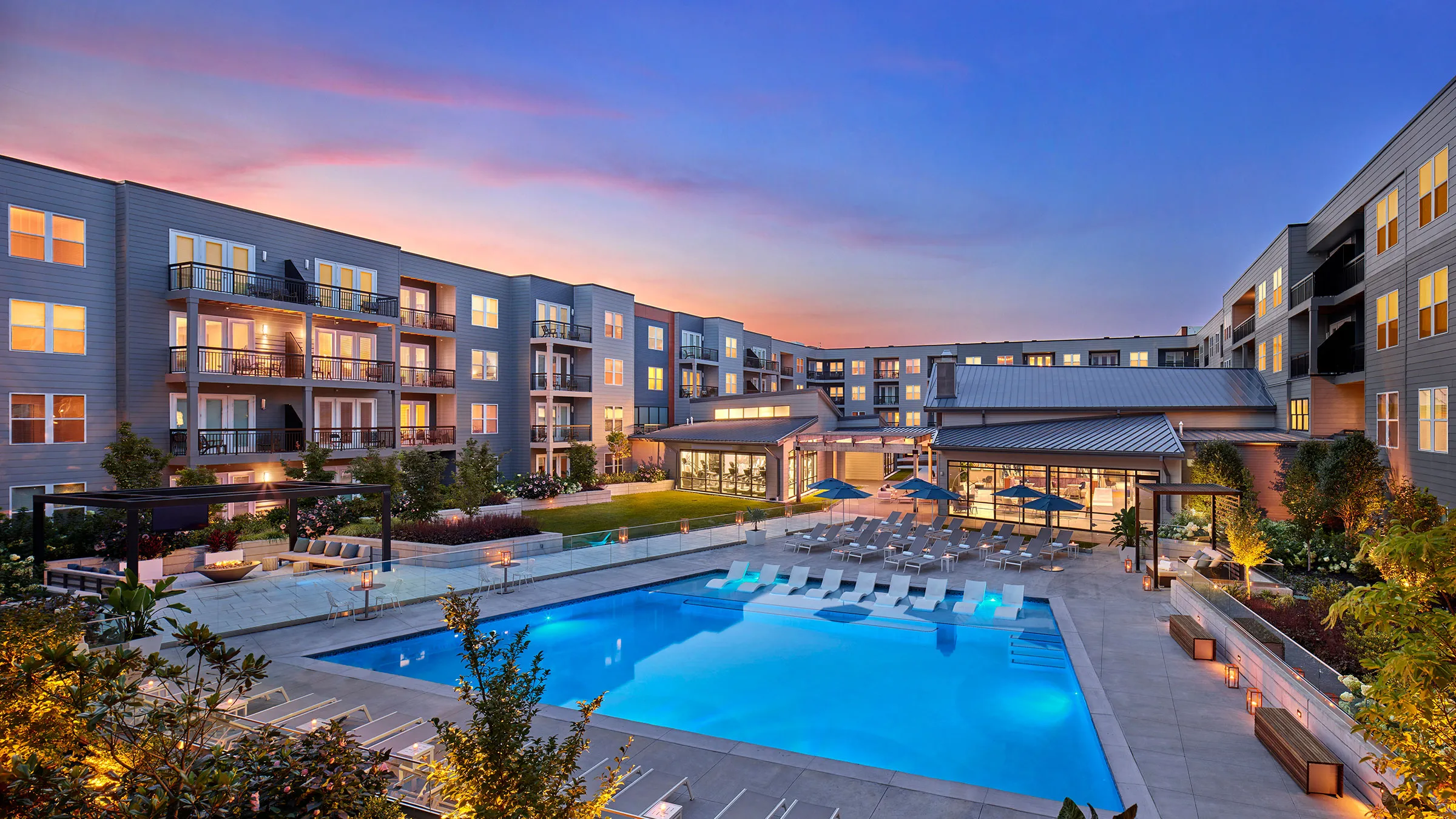 a swimming pool and a building