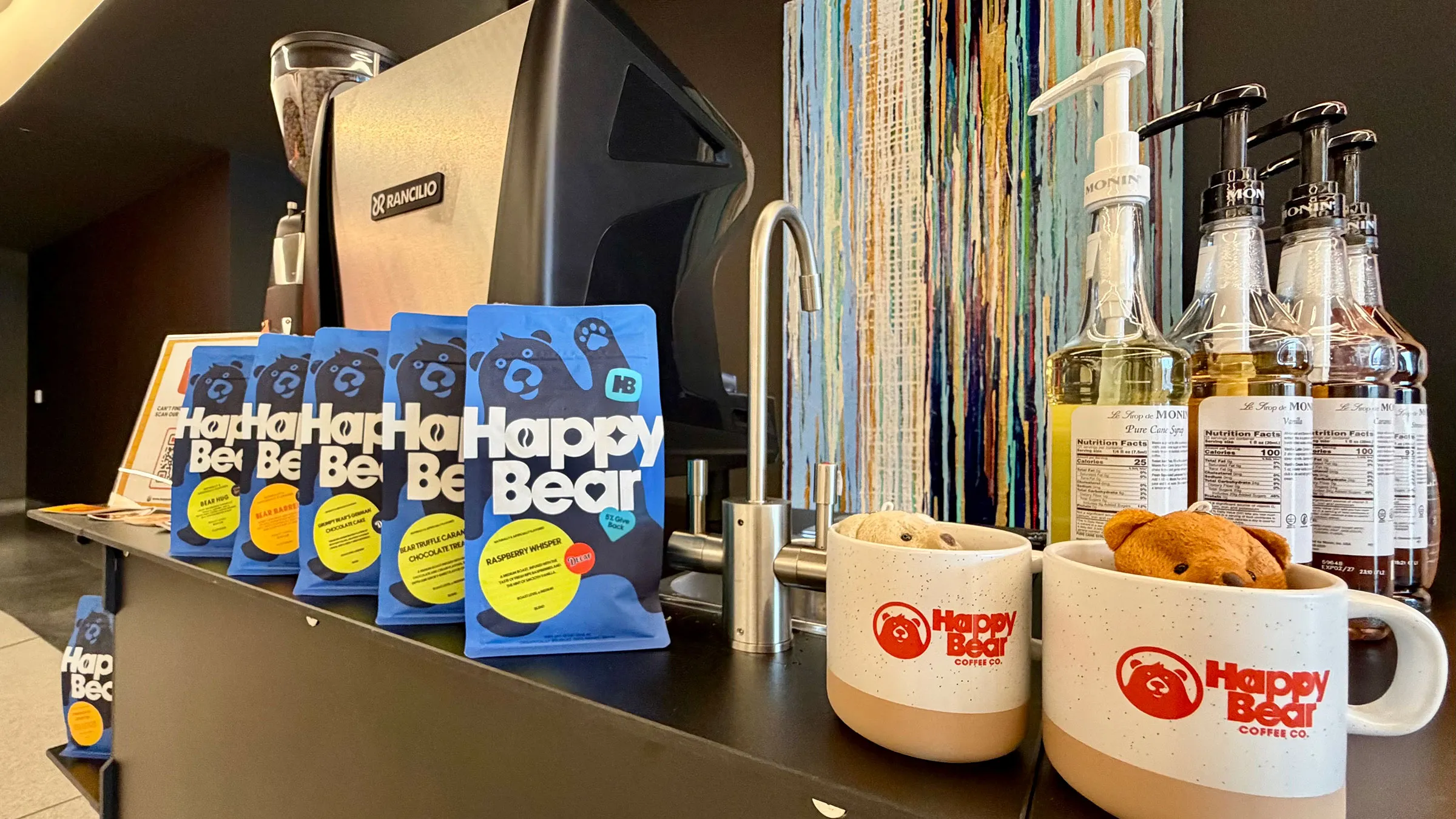 a group of packages of coffee on a counter