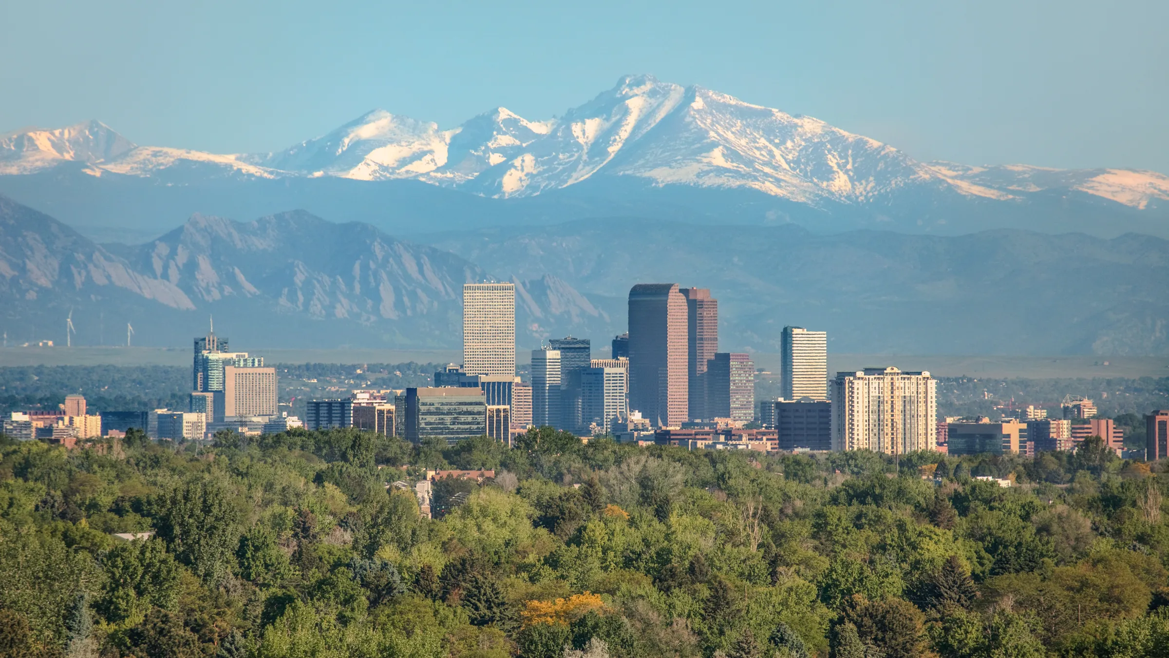 Denver skyline with mountains in the background