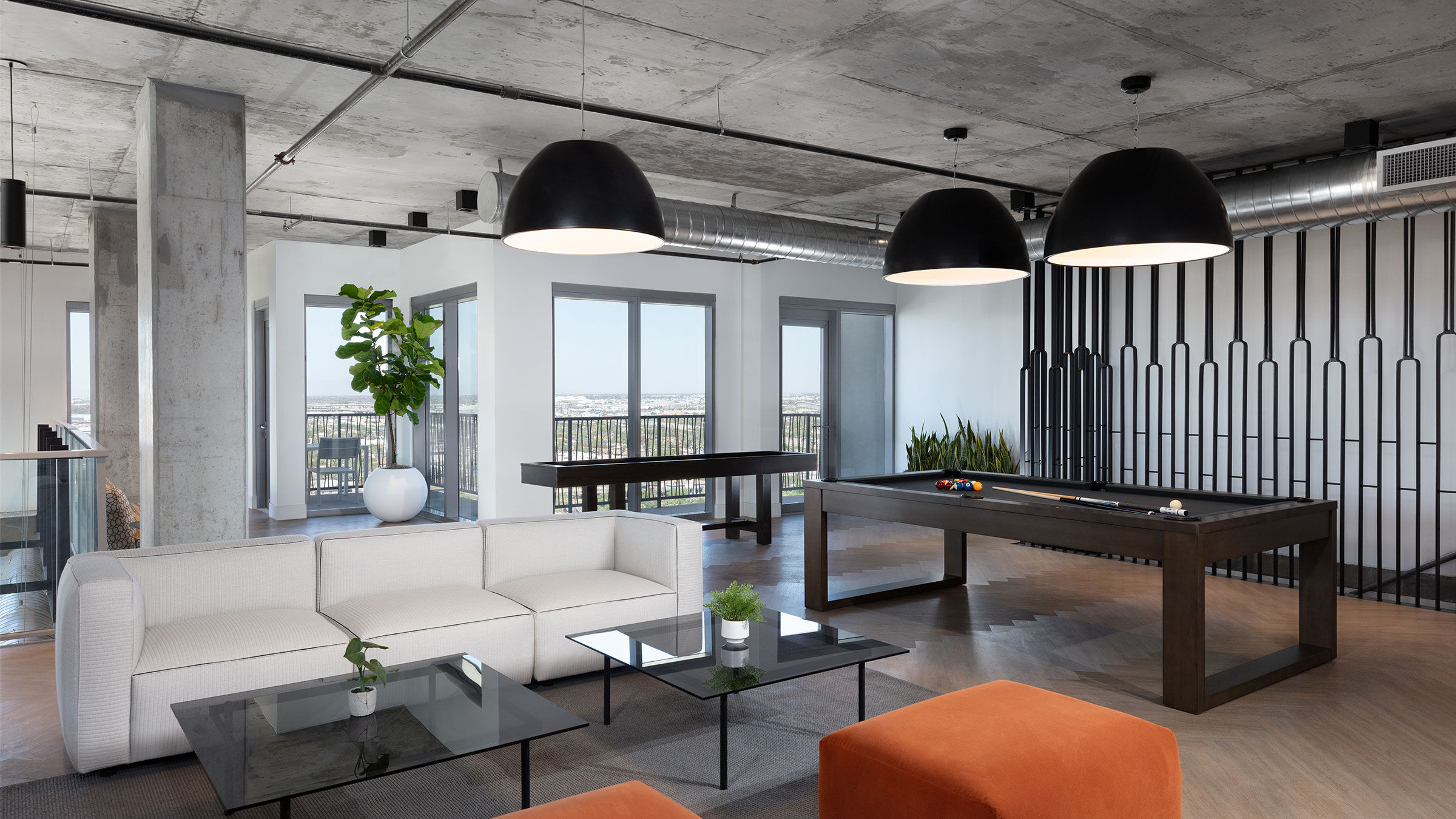 a room with a pool table and pool table