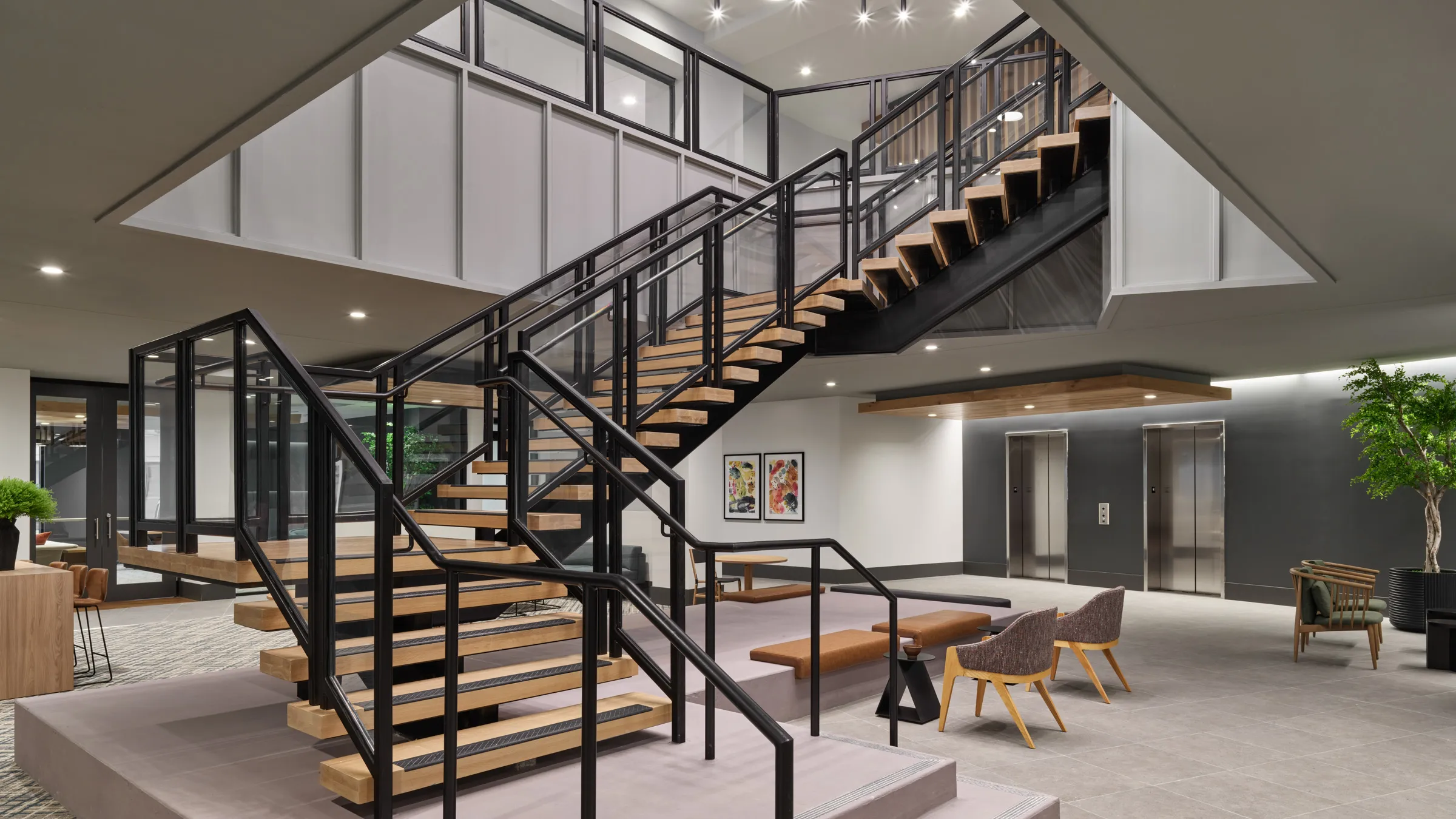 a staircase in a building