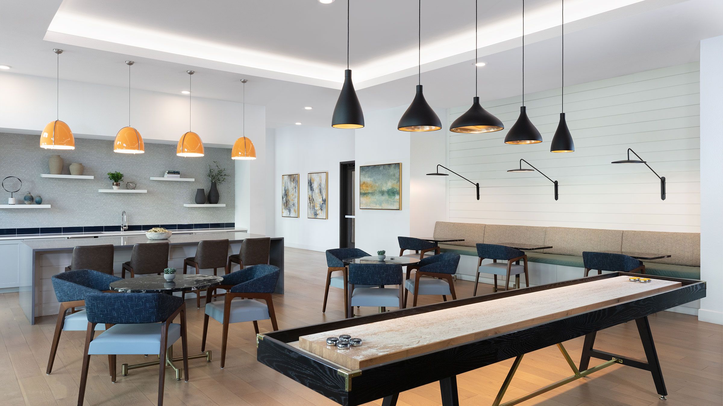 resident lounge at AVE Austin with gaming area