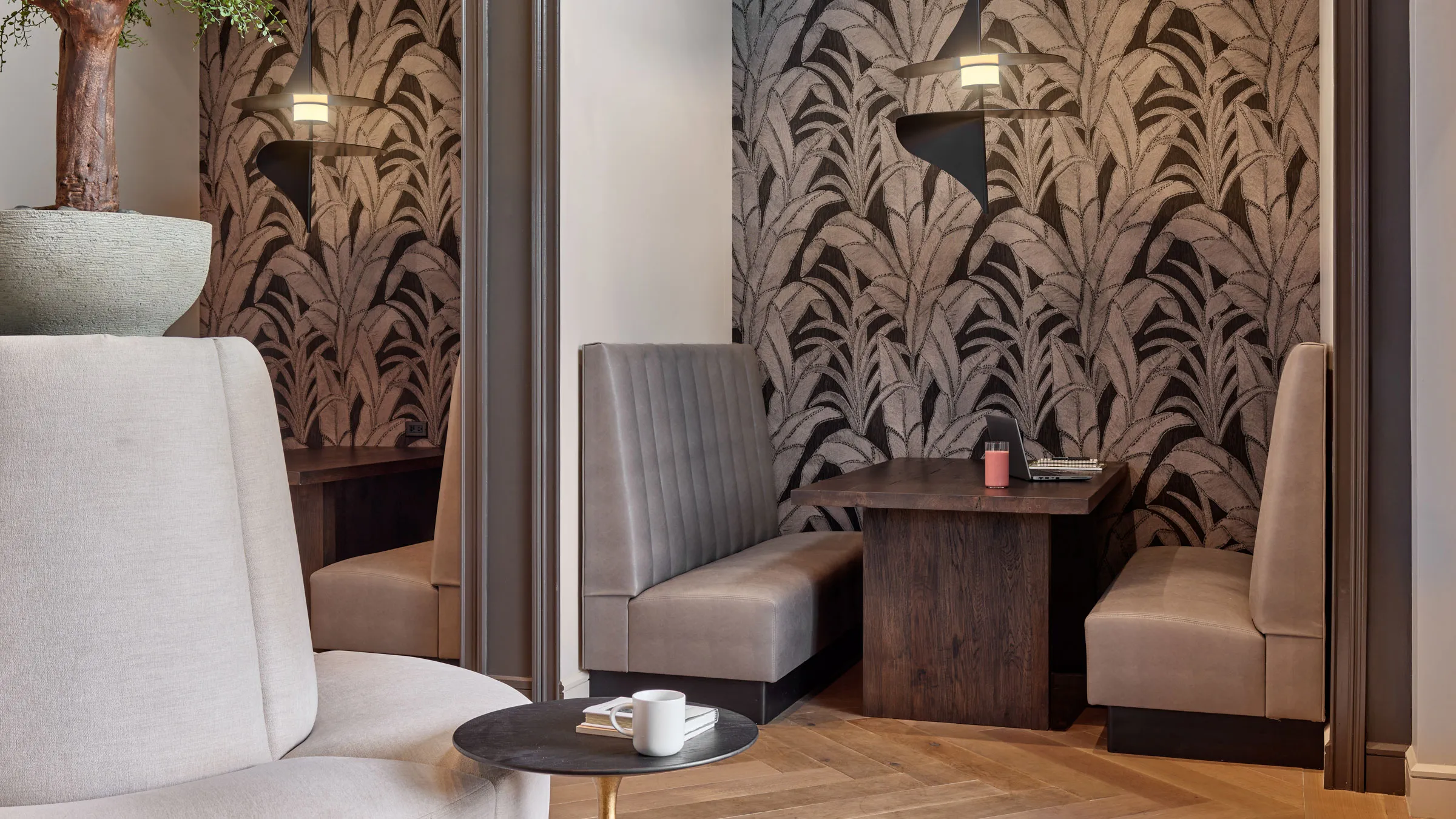 a room with a table and chairs