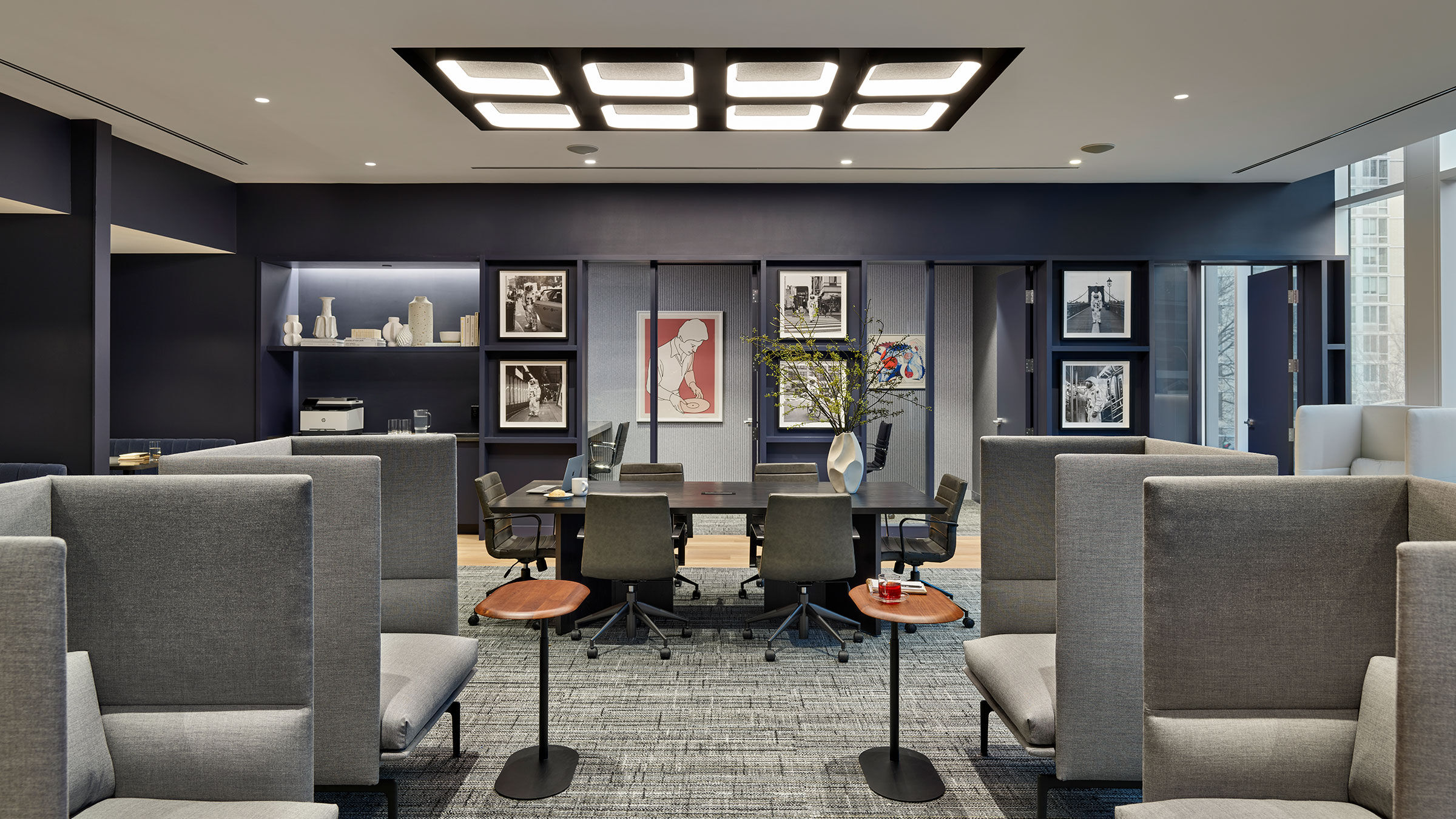 a room with a table and chairs