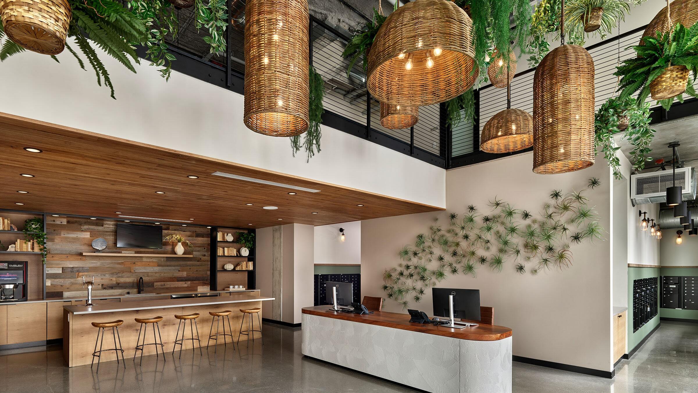 a reception desk in a building