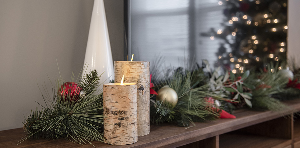 holiday candles on mantel