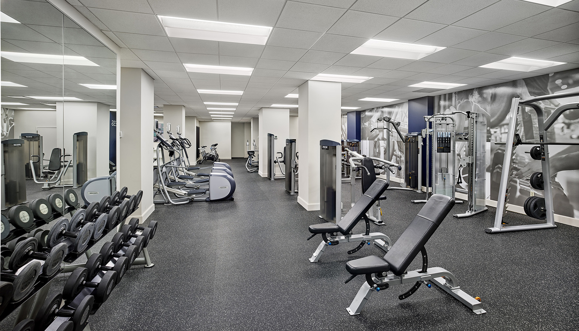 Fitness center at the Franklin Residences in Philadelphia with state-of-the-art equipment