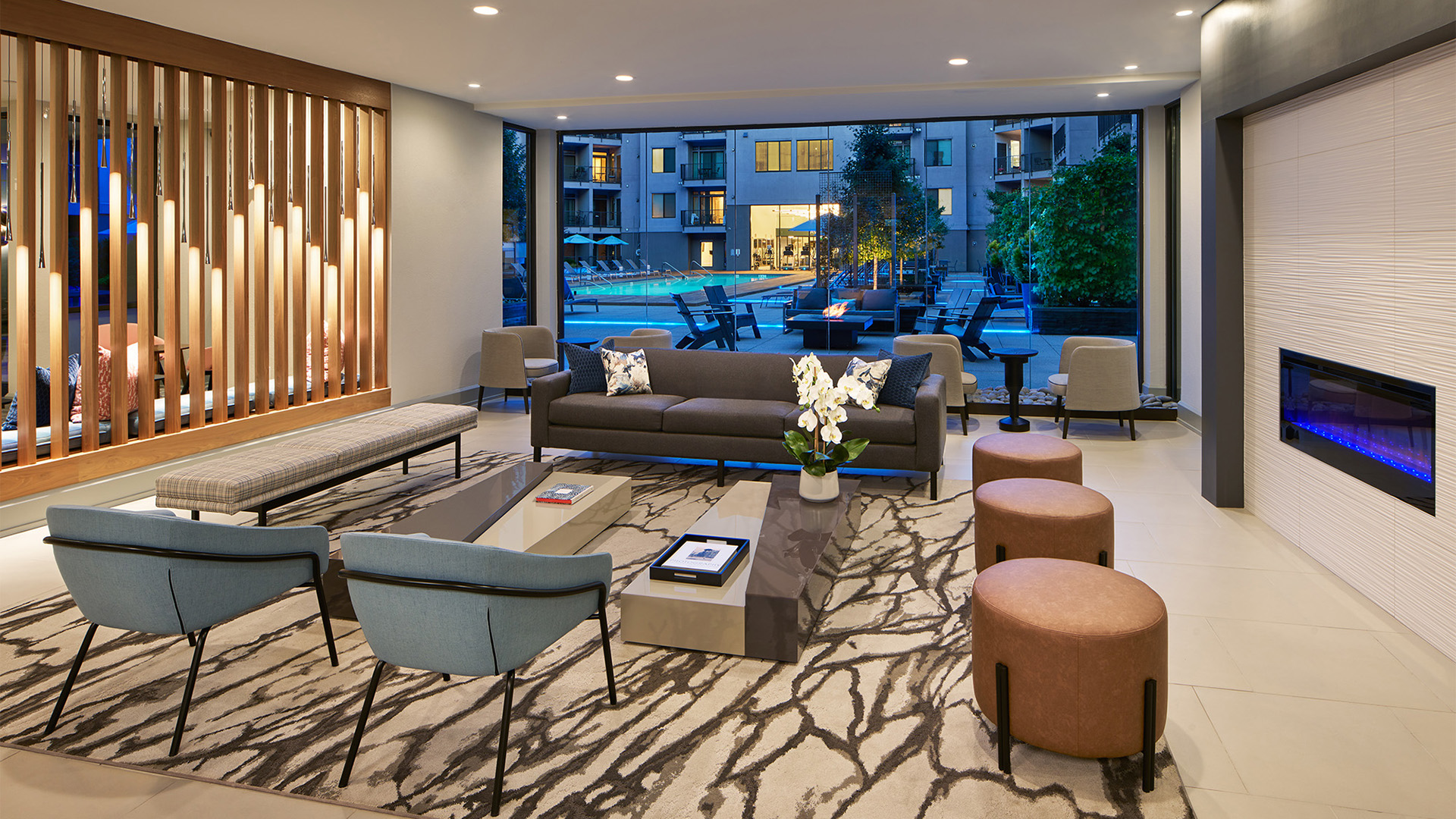 AVE Clifton lounge view looking over pool courtyard